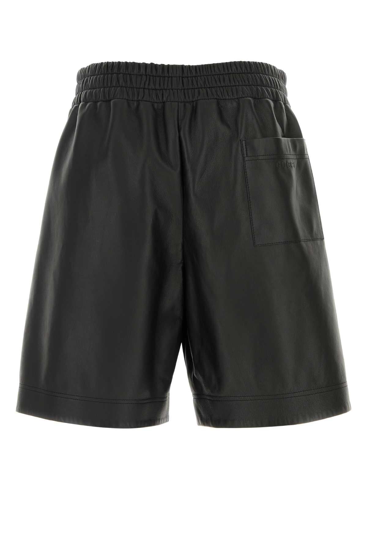 Gucci Men Black Leather Bermuda Shorts GUCCI