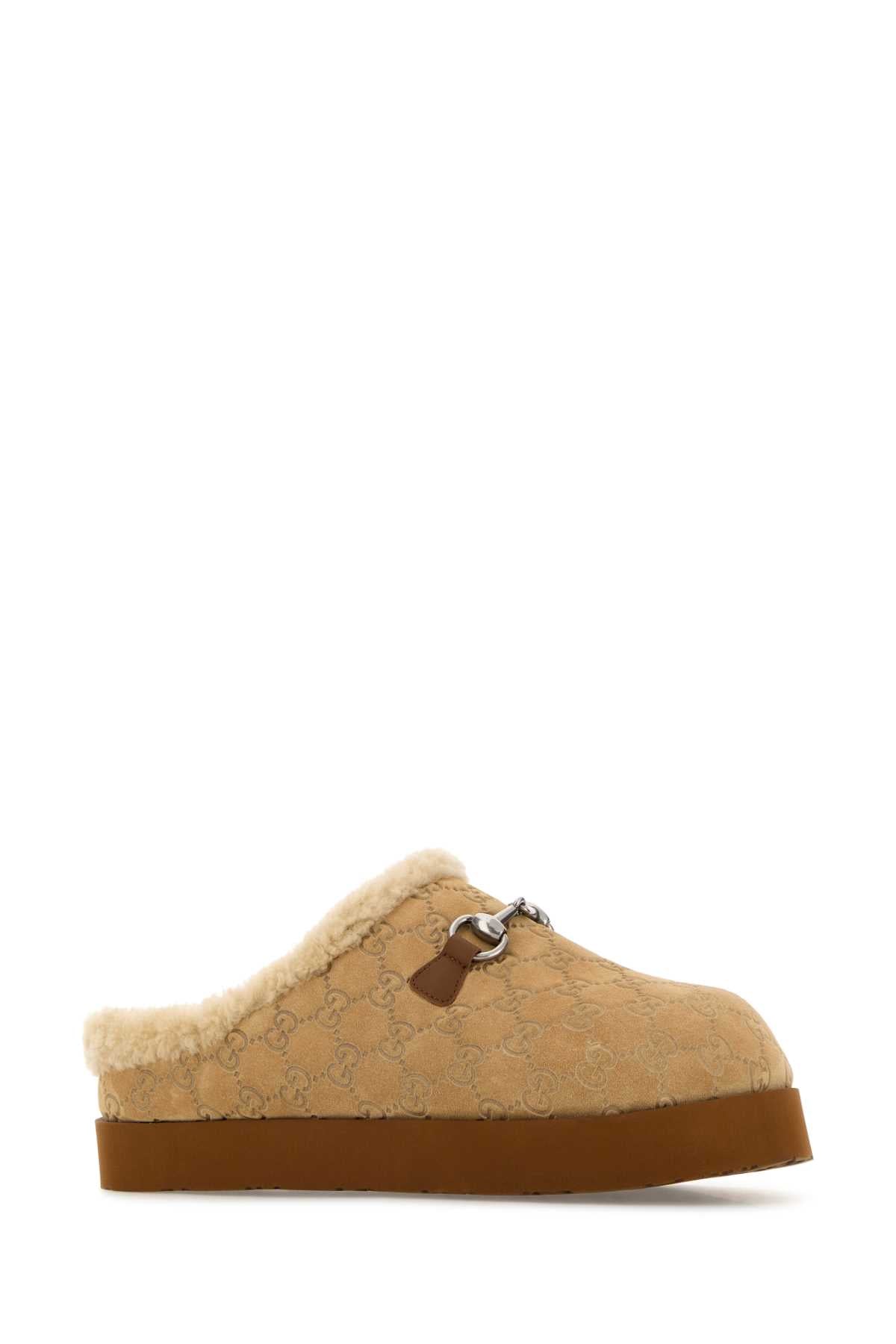 Gucci Men Beige Suede Slippers GUCCI