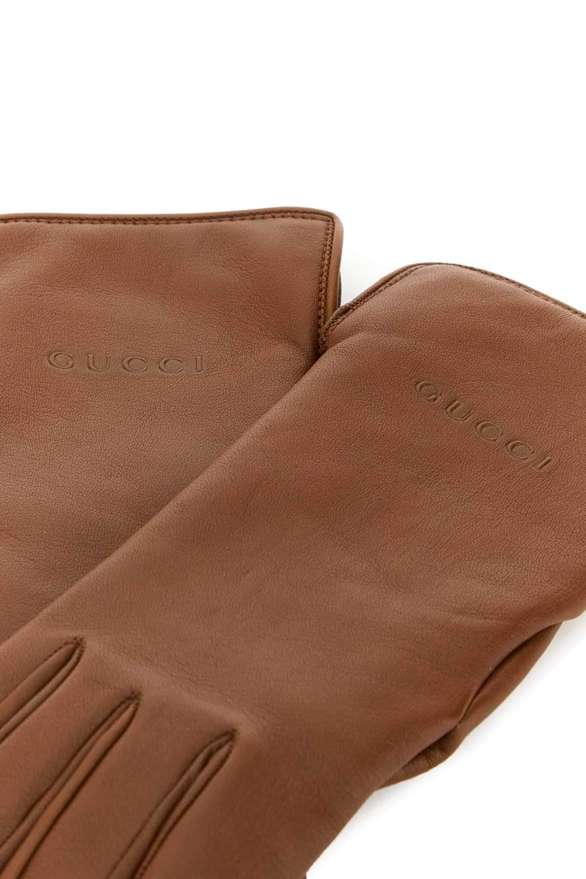 Gucci Women Caramel Leather Gloves