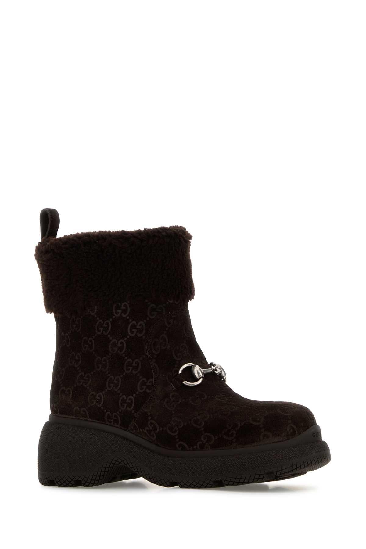 Gucci Women Dark Brown Suede Ankle Boots GUCCI
