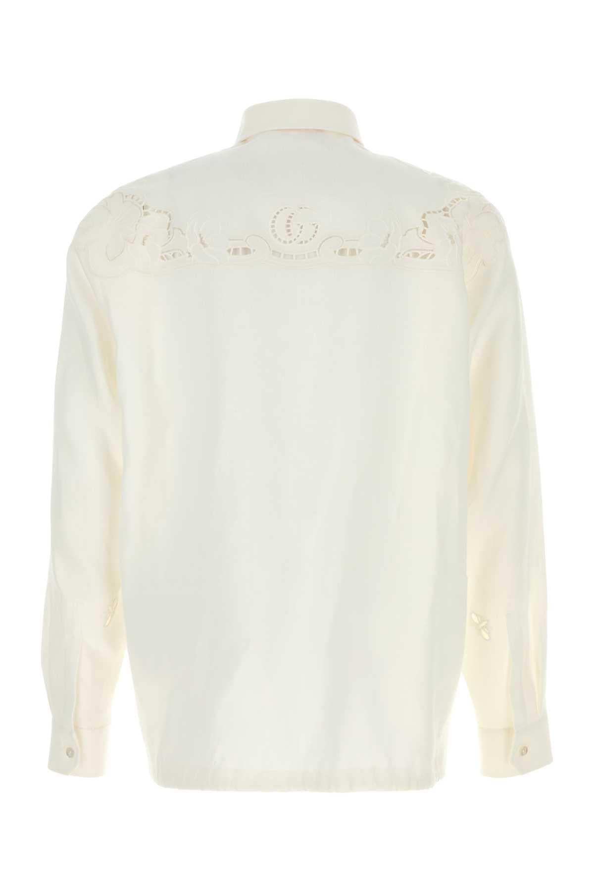 Gucci Men White Linen Polo Shirt GUCCI