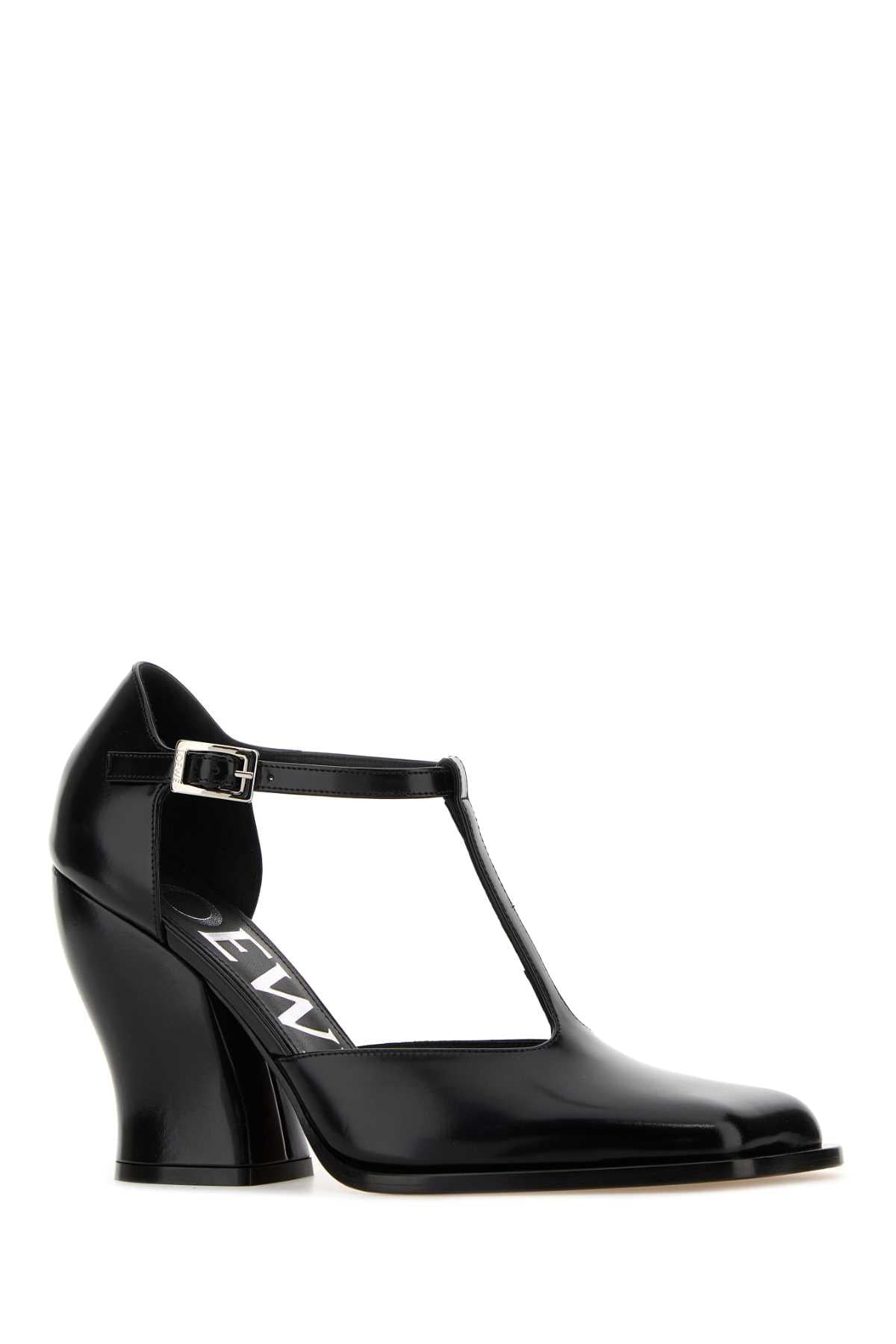Loewe Women Black Leather T-Bar Pumps LOEWE