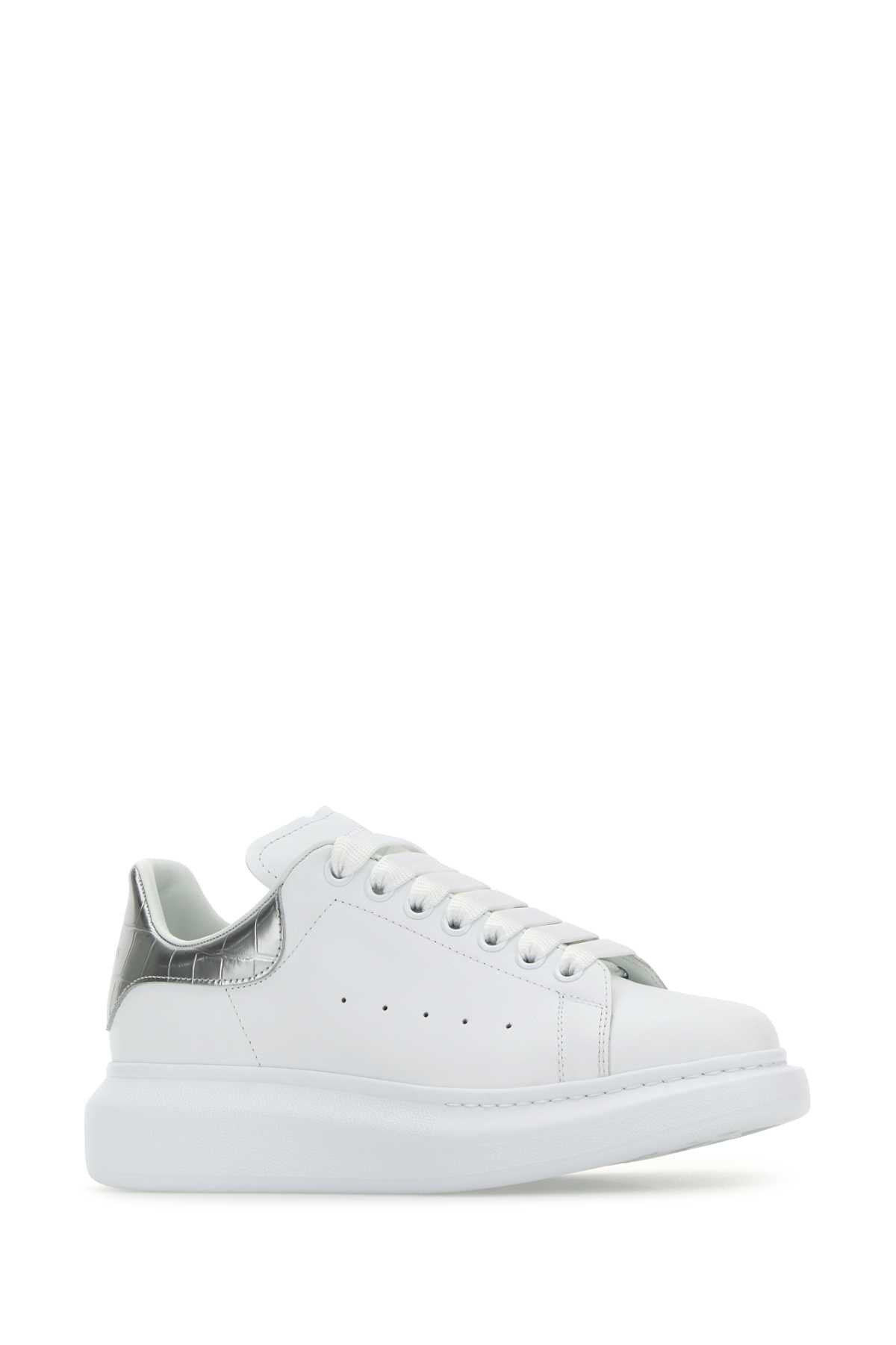 Alexander Mcqueen Women White Leather Sneakers With Silver Leather Heel ALEXANDER MCQUEEN