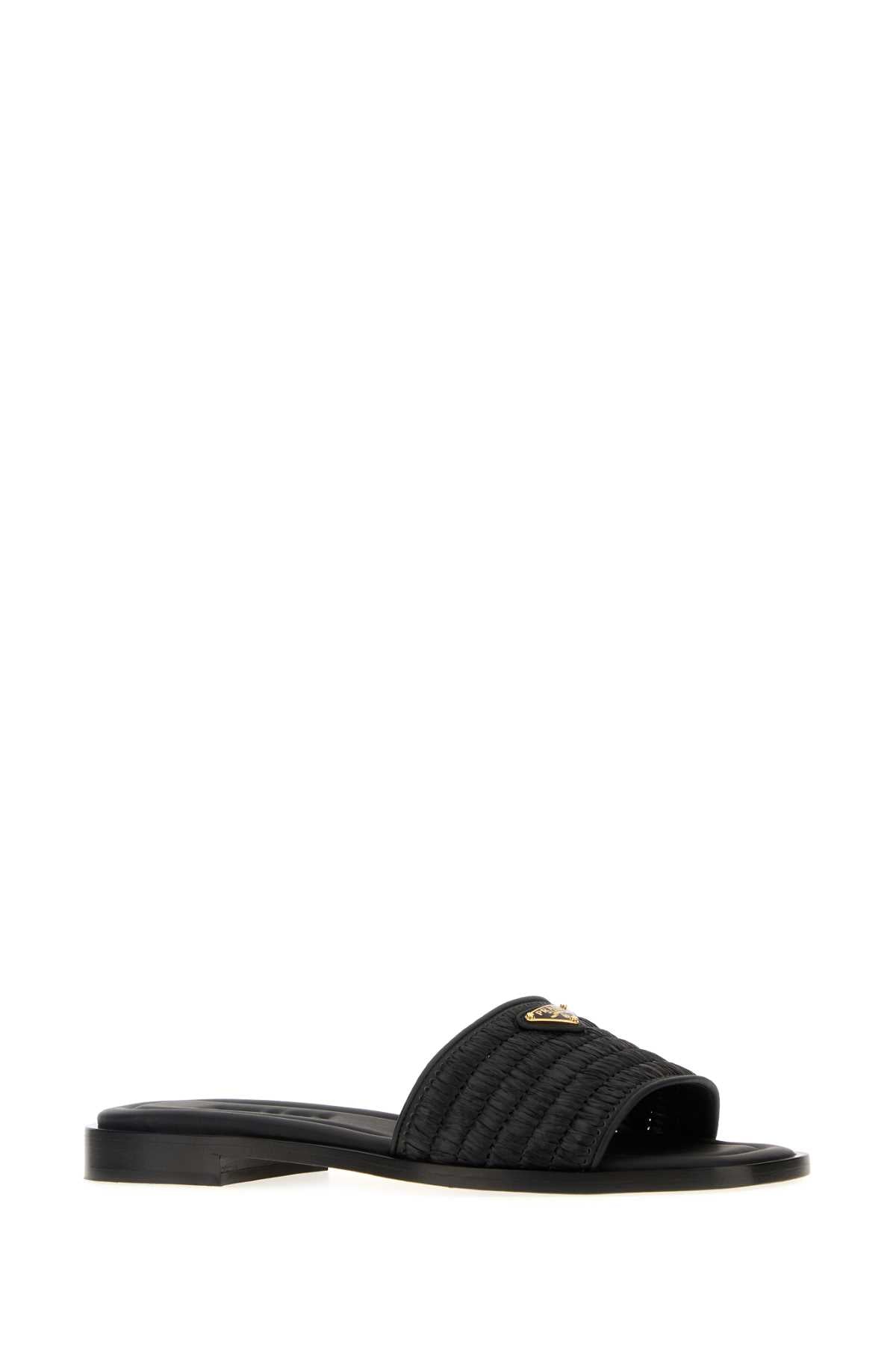 Prada Women Black Raffia And Leather Slippers PRADA