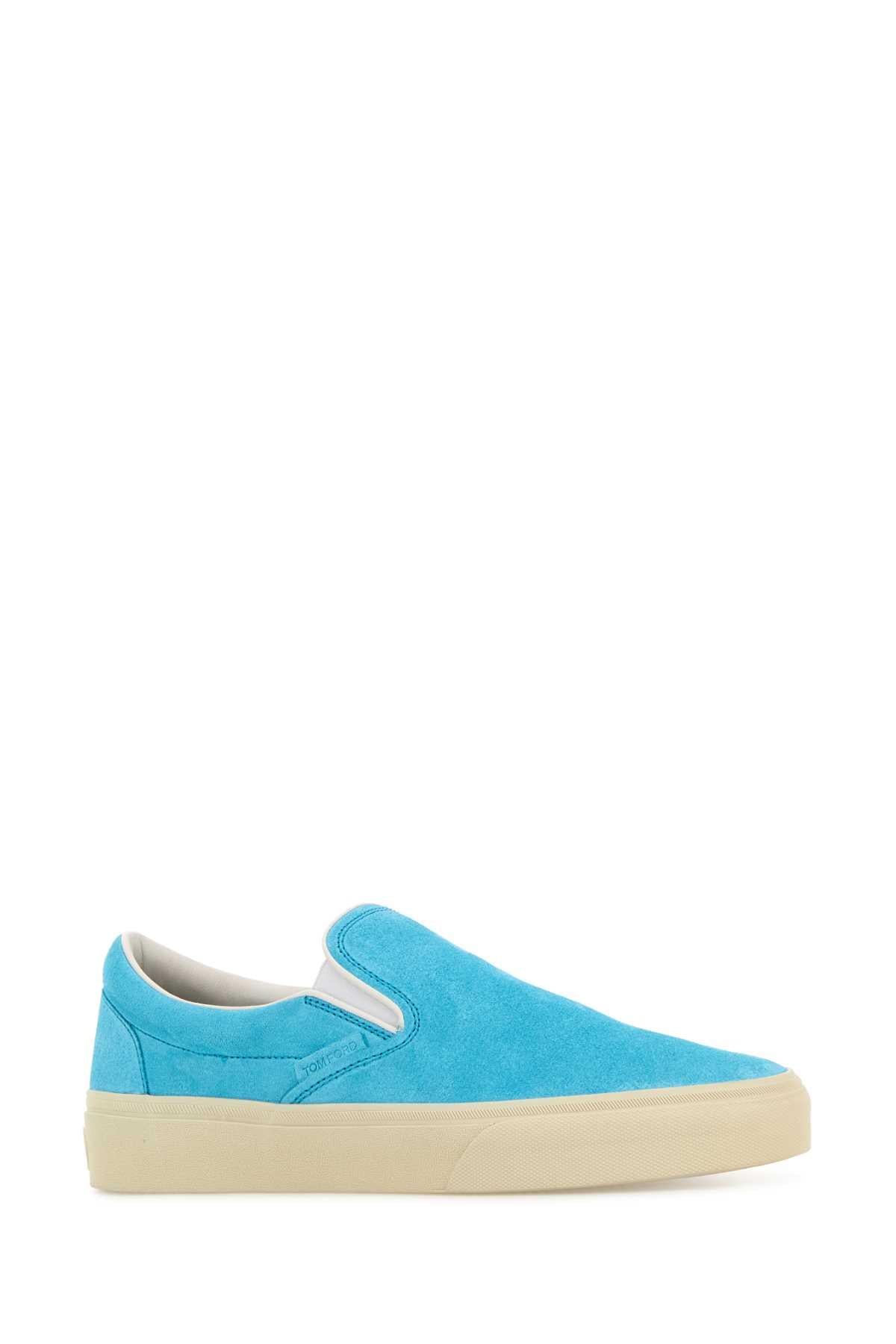 Tom Ford Men Light Blue Suede Slip Ons TOM FORD