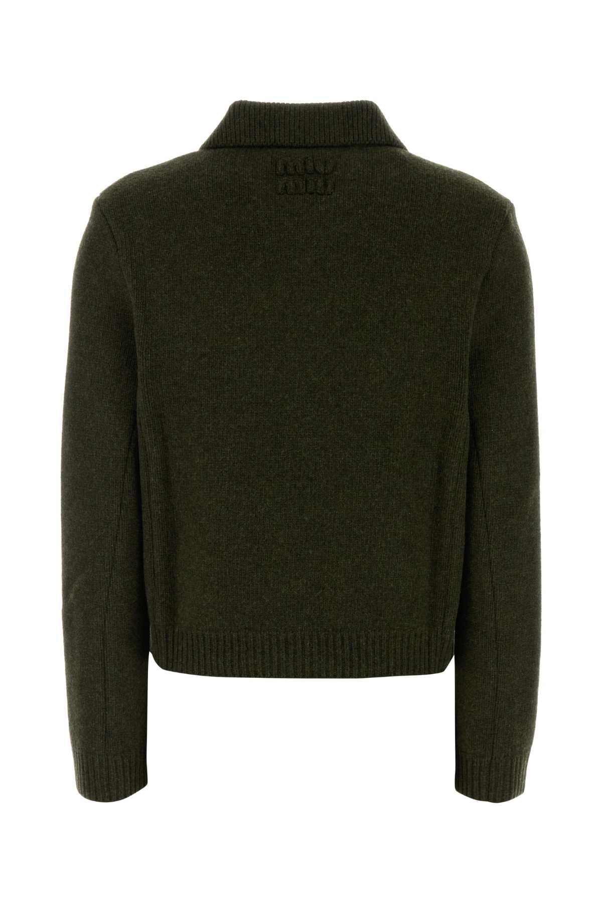 Miu Miu Women Bottle Green Wool Cardigan MIU MIU