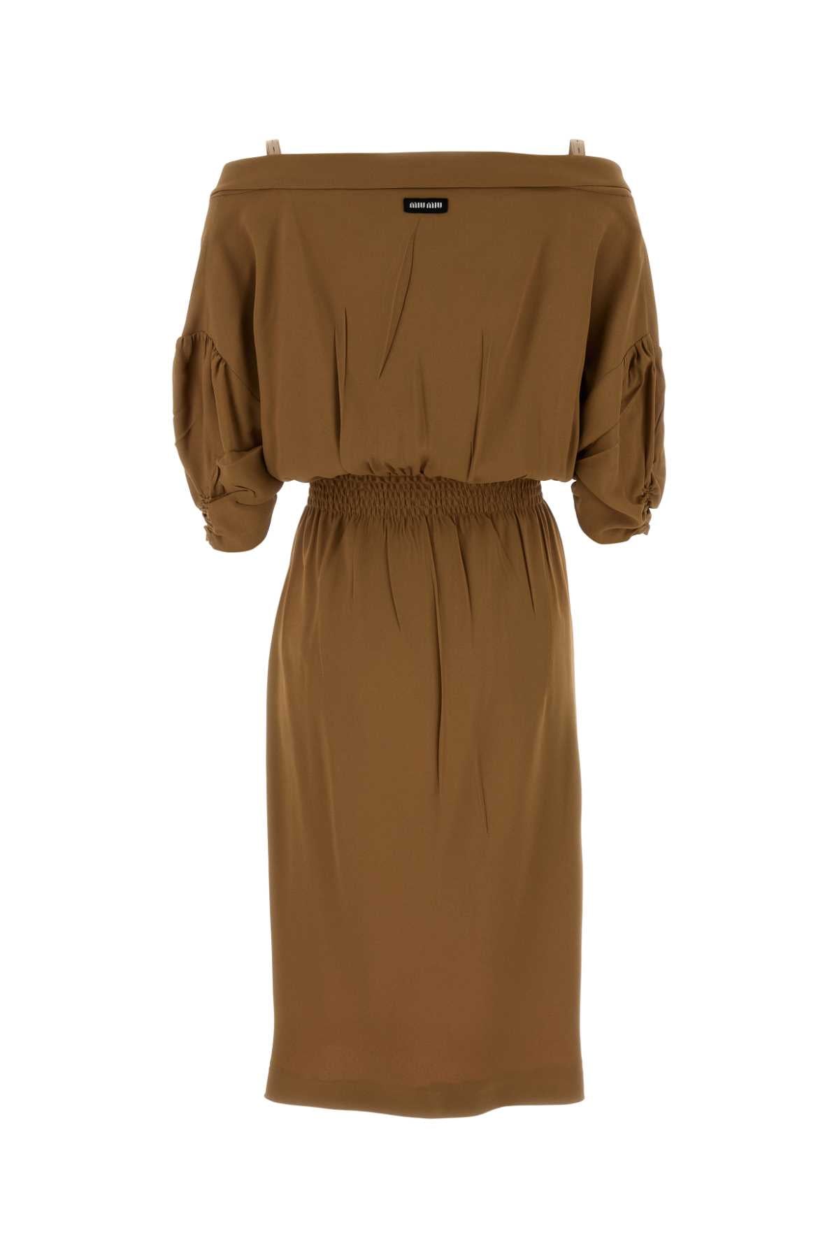 Miu Miu Women Camel Crepe Dress MIU MIU