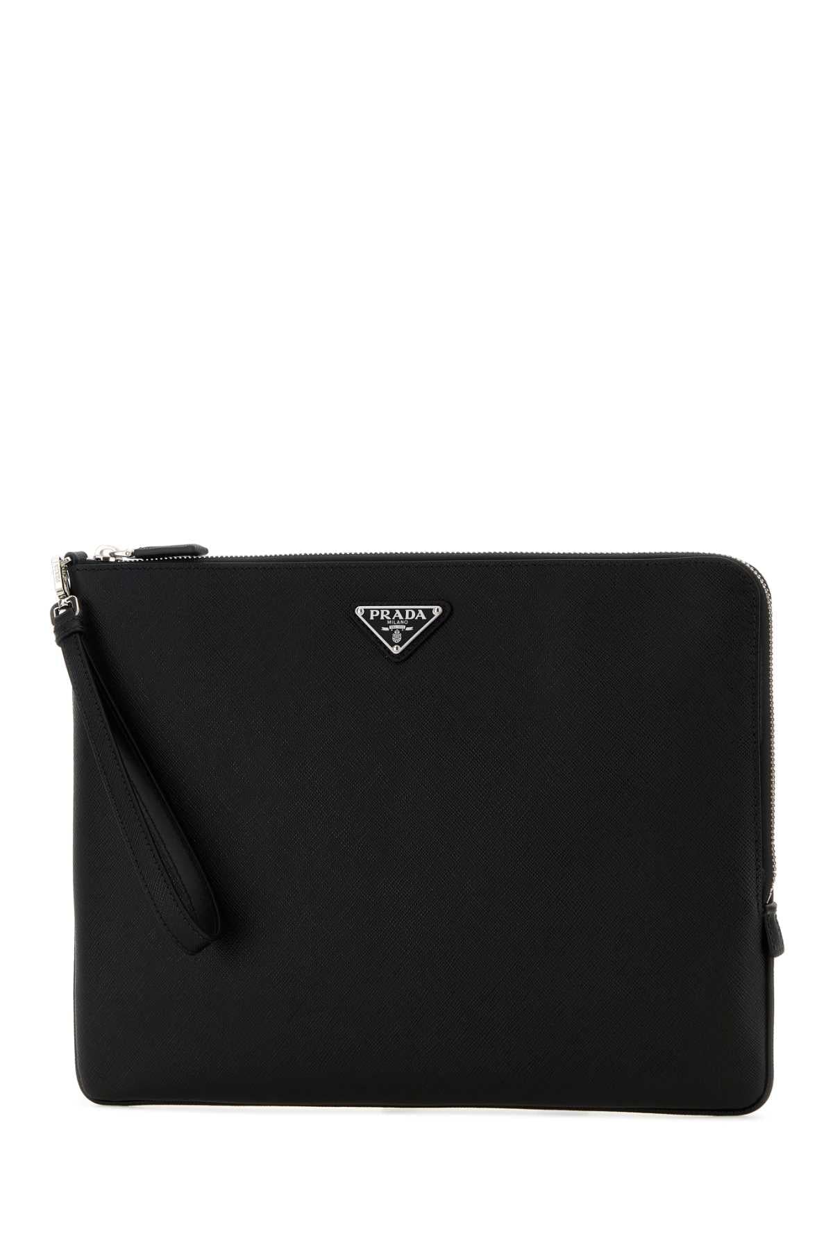 Prada Men Black Leather Clutch PRADA