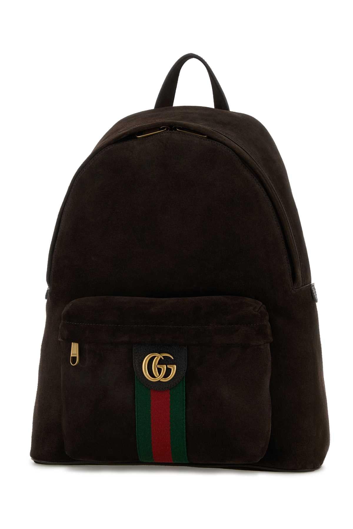 Gucci Men Dark Brown Suede Medium Ophidia Backpack GUCCI