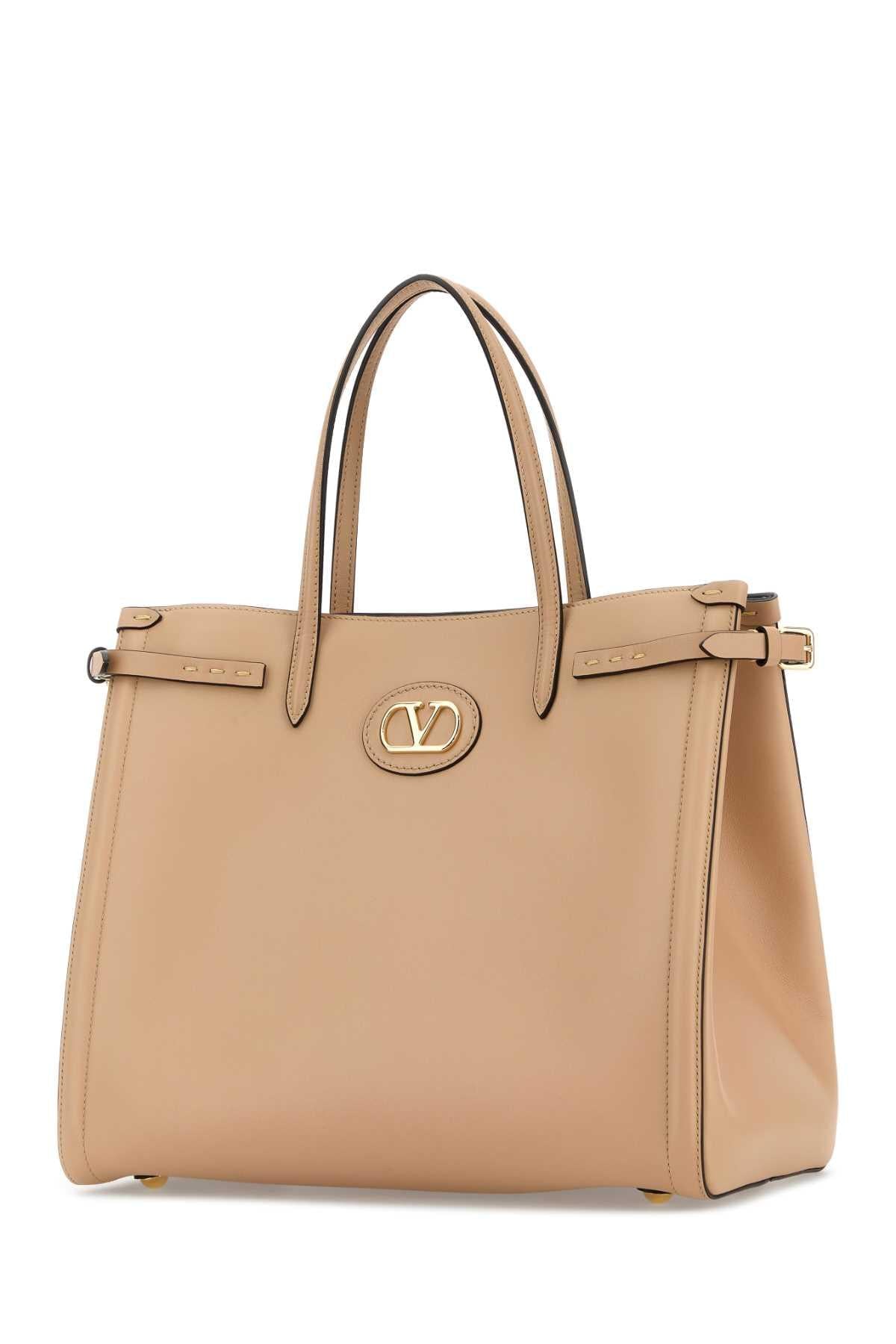 Valentino Garavani Women Beige Leather Vlogo Signature Shopping Bag VALENTINO GARAVANI