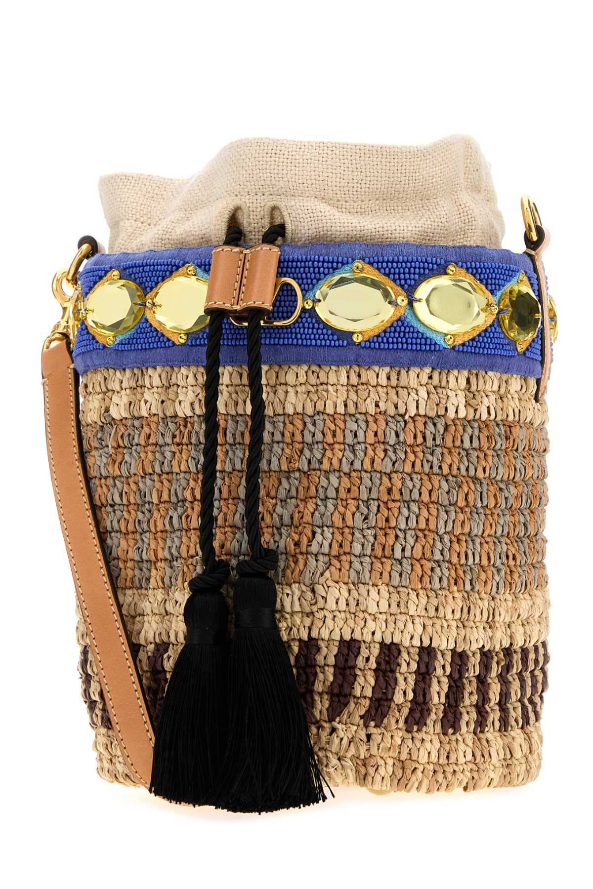 Valentino Garavani Women Embroidered Raffia Vlogo Signature Bucket Bag VALENTINO GARAVANI