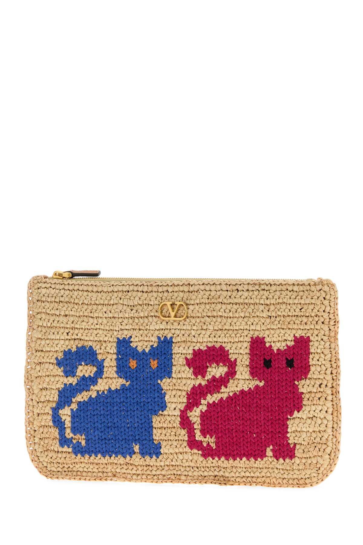 Valentino Garavani Women Raffia Vlogo Signature Clutch VALENTINO GARAVANI