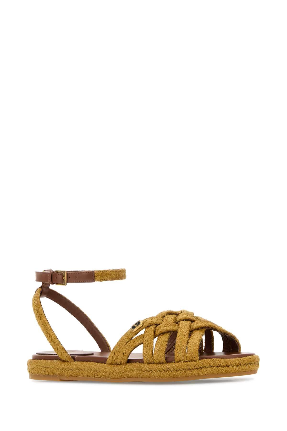 Valentino Garavani Women Mustard Raffia Vlogo Signature Sandals VALENTINO GARAVANI