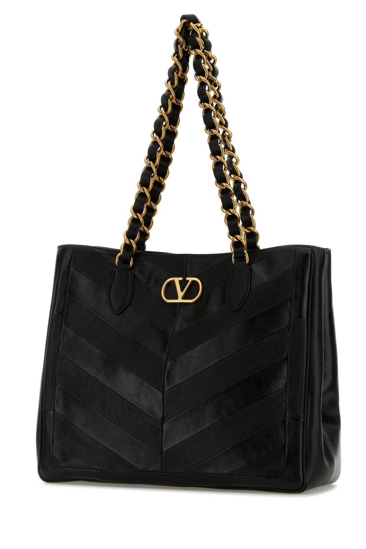 Valentino Garavani Women Black Leather Laseine Shopping Bag VALENTINO GARAVANI