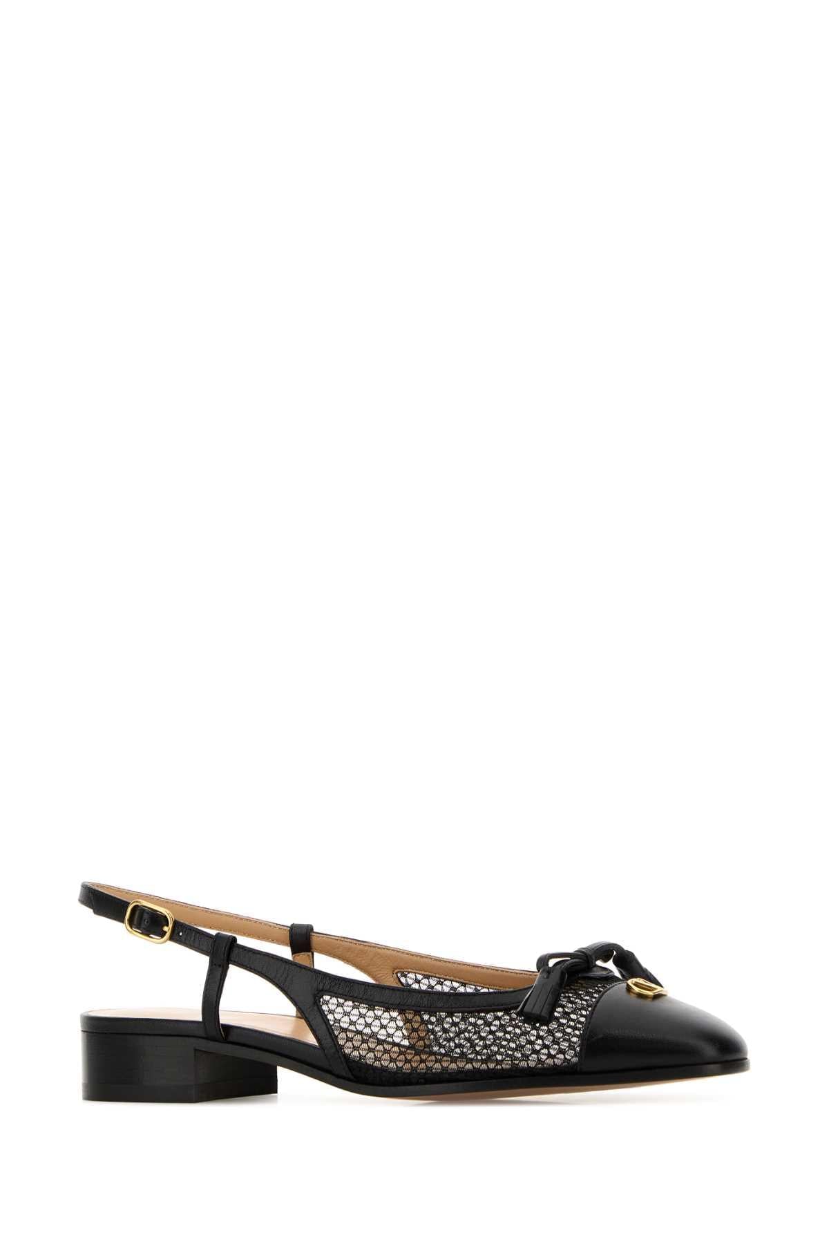 Valentino Garavani Women Black Mesh And Leather Ballerinas VALENTINO GARAVANI
