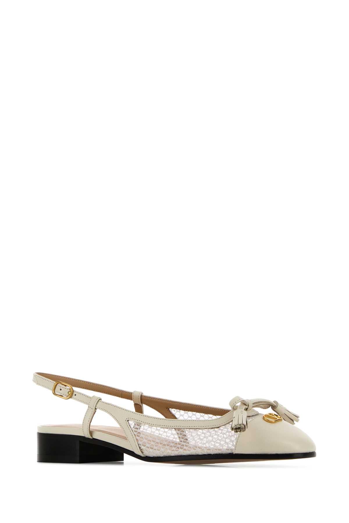 Valentino Garavani Women Ivory Mesh And Leather Ballerinas VALENTINO GARAVANI
