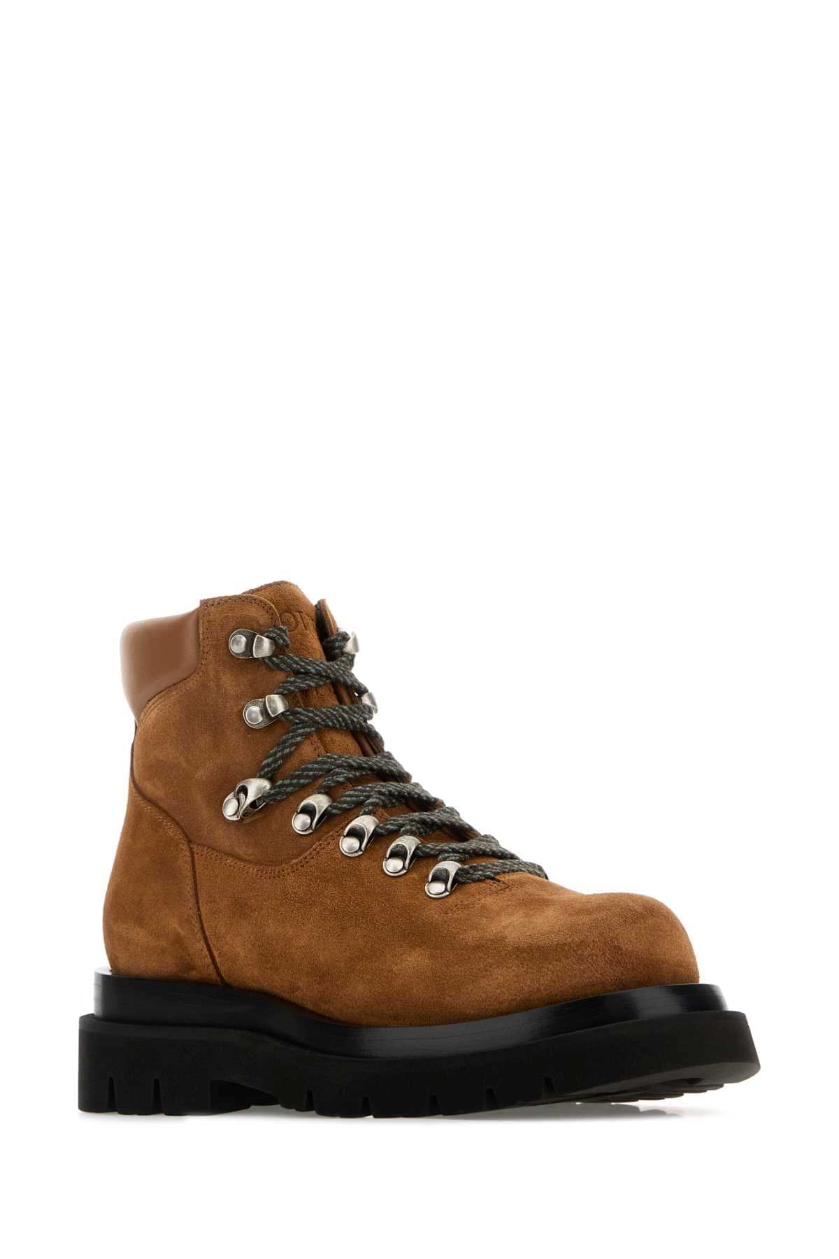 Bottega Veneta Women Caramel Suede Lug Ankle Boots BOTTEGA VENETA