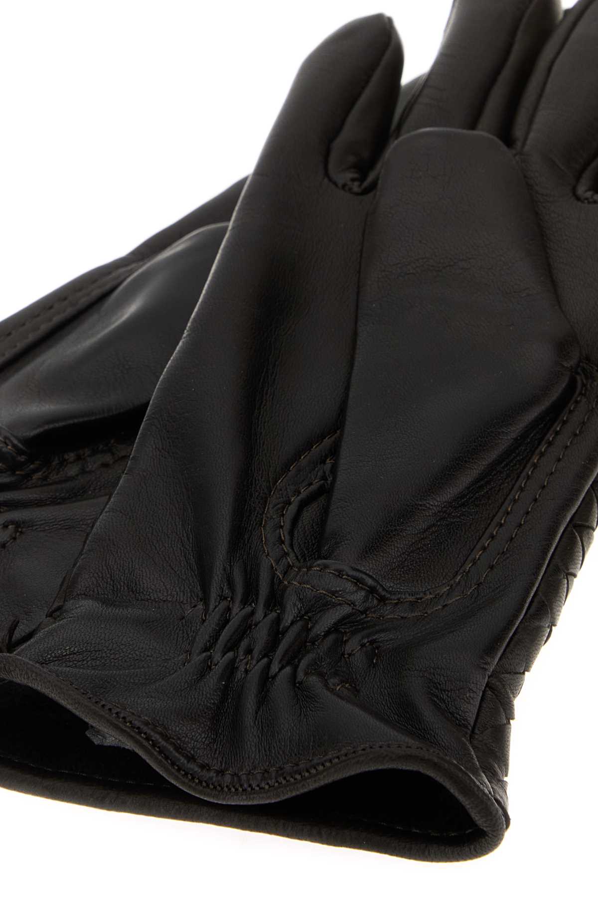 Bottega Veneta Women Dark Brown Leather Gloves BOTTEGA VENETA