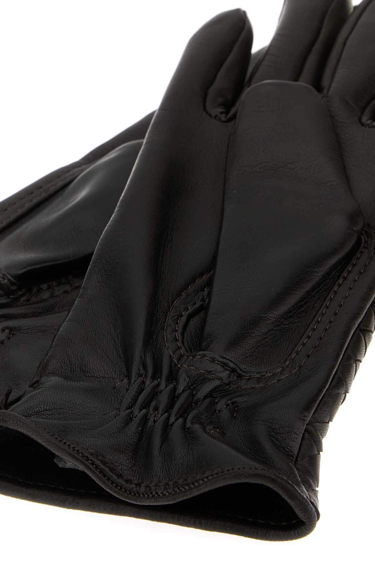 Bottega Veneta Women Dark Brown Leather Gloves BOTTEGA VENETA