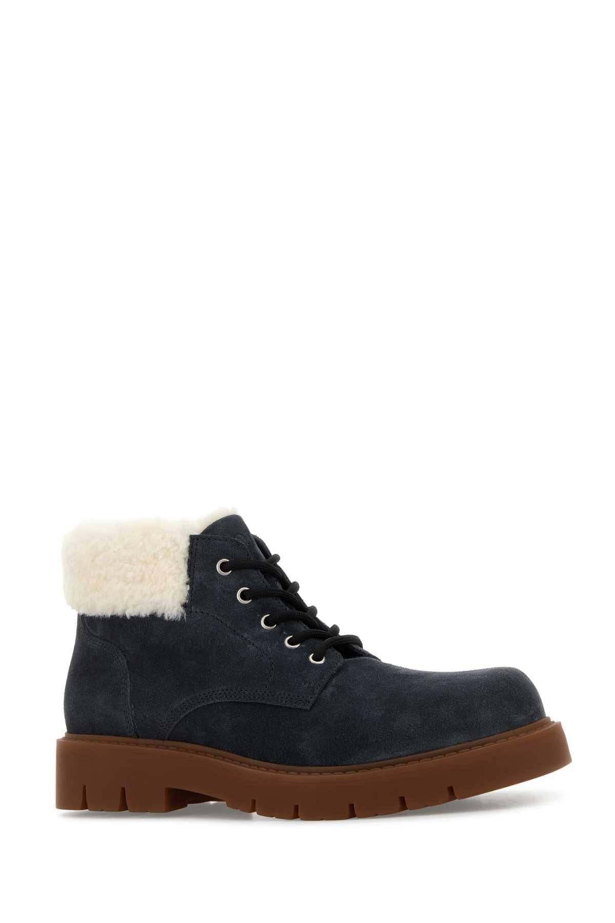 Bottega Veneta Men Denim Blue Suede Haddock Ankle Boots BOTTEGA VENETA