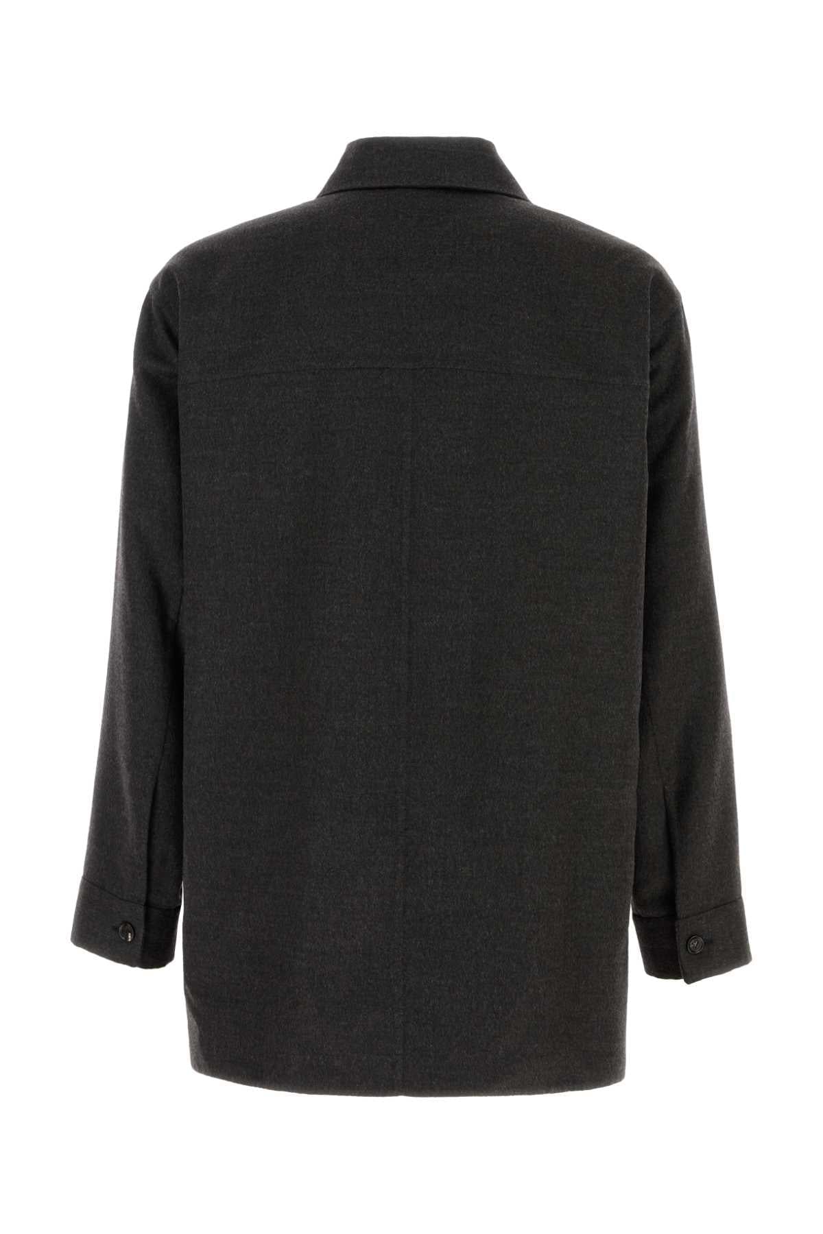 Bottega Veneta Men Dark Grey Flannel Shirt