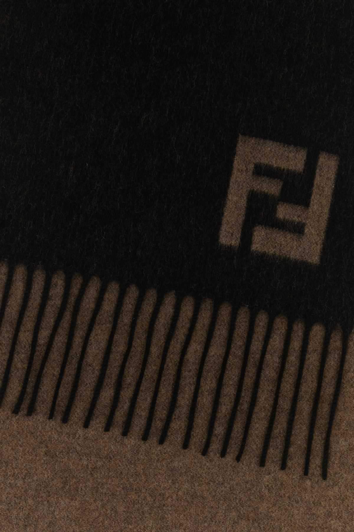 Fendi Men Black Wool Blend Scarf FENDI