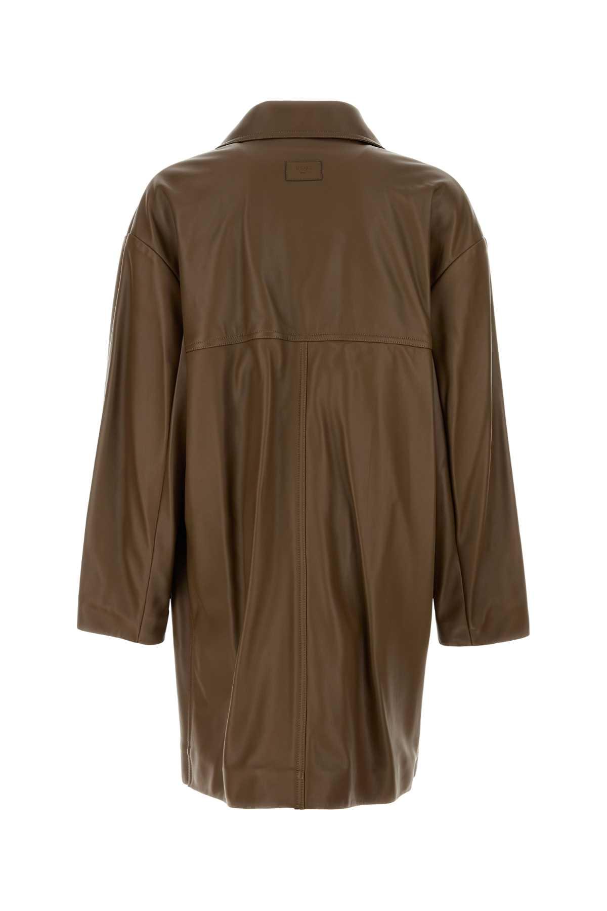 Fendi Men Brown Nappa Leather Coat FENDI