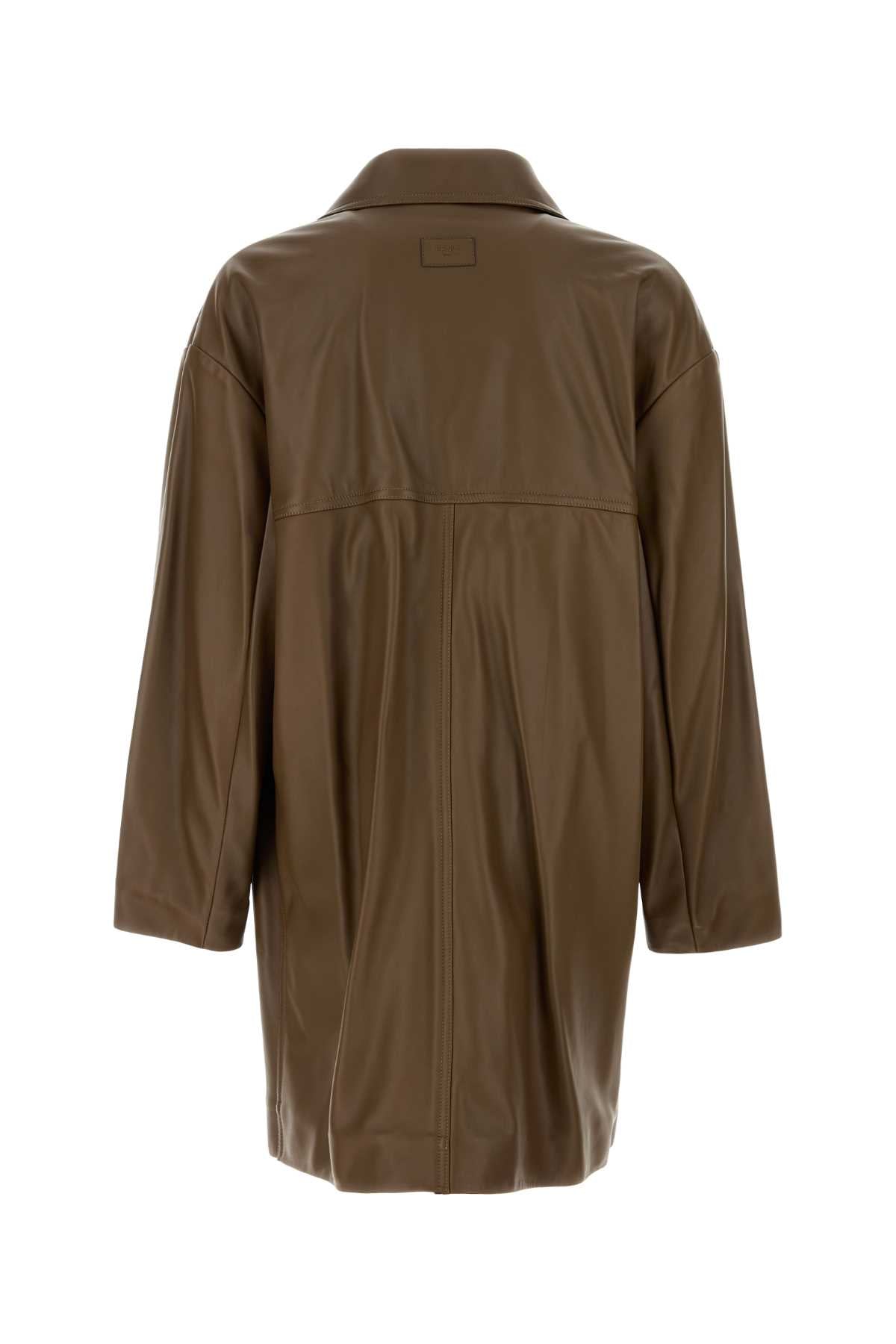 Fendi Men Brown Nappa Leather Coat FENDI
