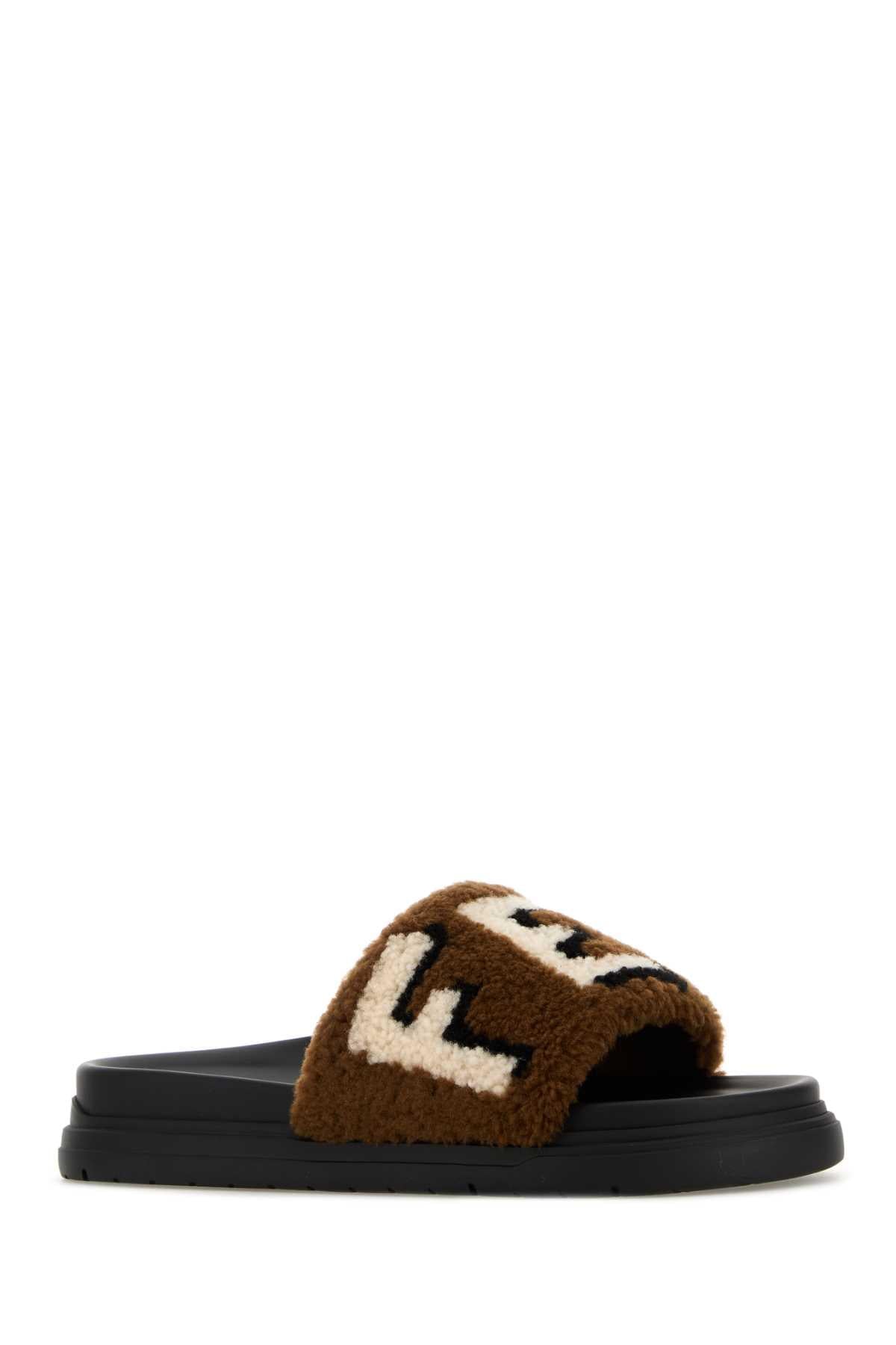 Fendi Men Multicolor Shearling Slippers FENDI