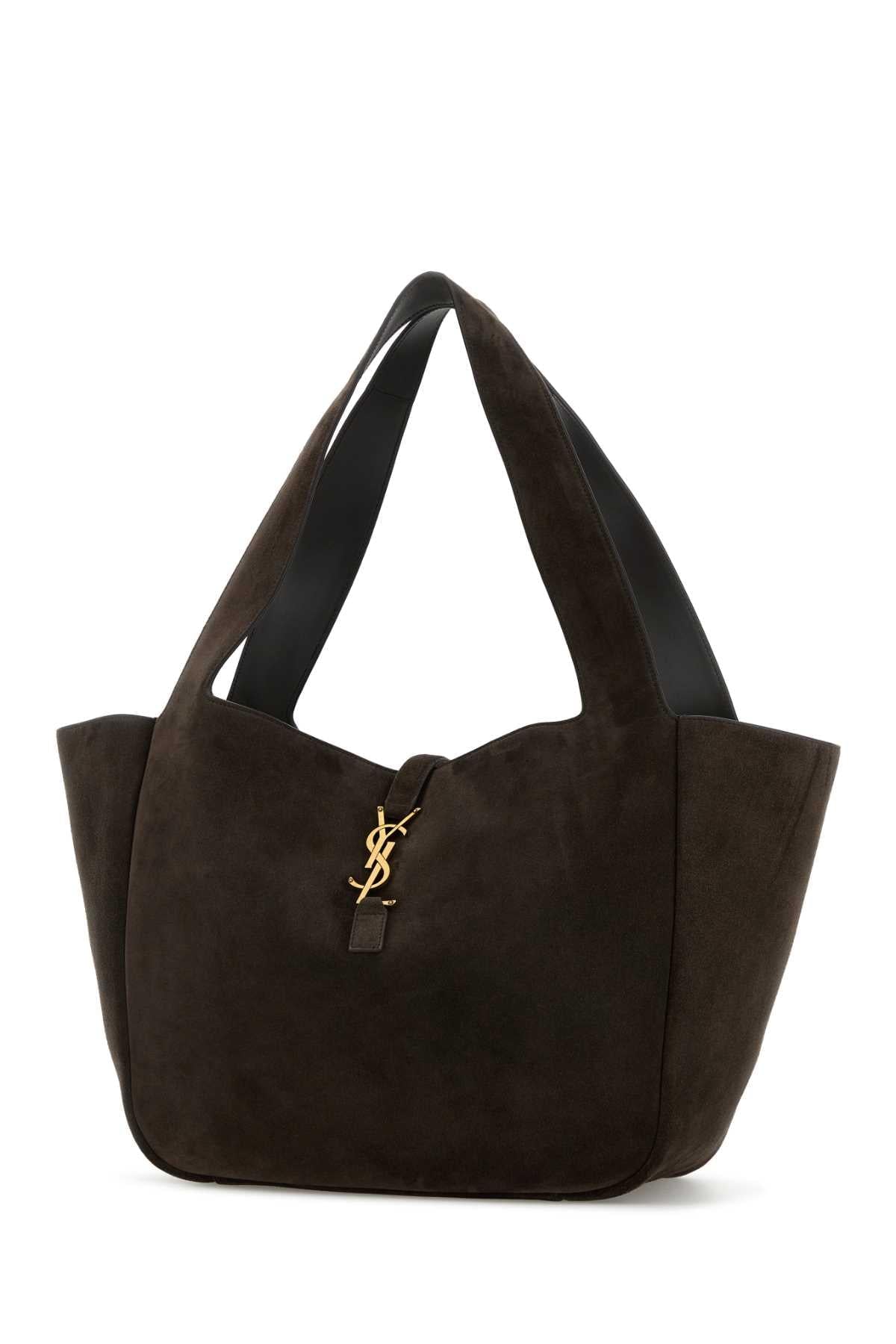 Saint Laurent Women Brown Suede Leather Le 5 Ã 7 Bea Shopping Bag SAINT LAURENT