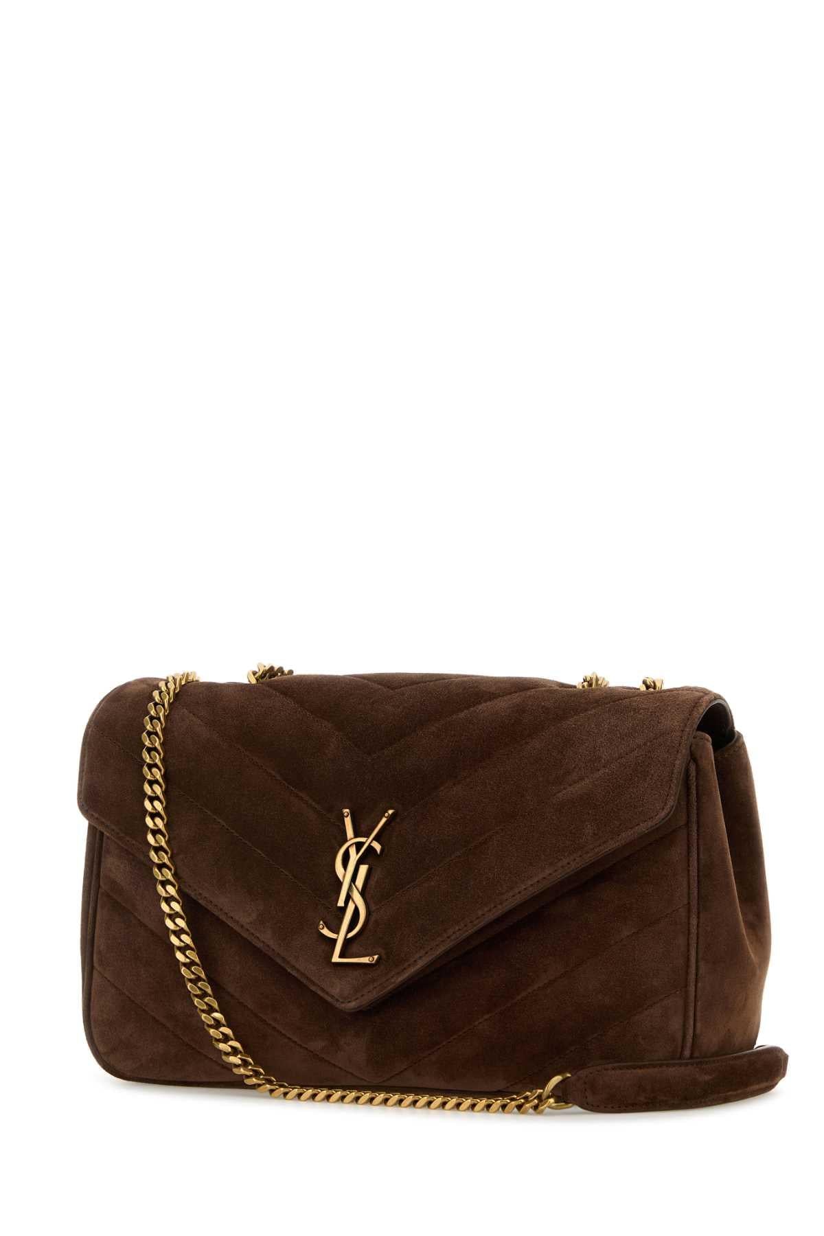 Saint Laurent Women Brown Suede Medium Loulou Shoulder Bag SAINT LAURENT