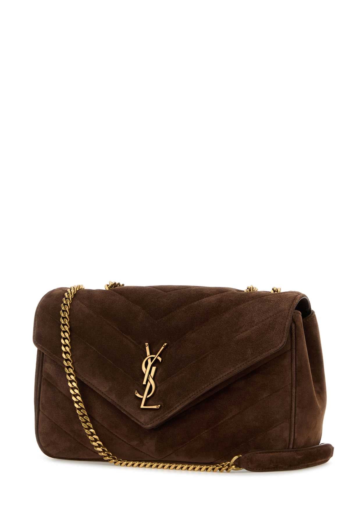 Saint Laurent Women Brown Suede Medium Loulou Shoulder Bag SAINT LAURENT