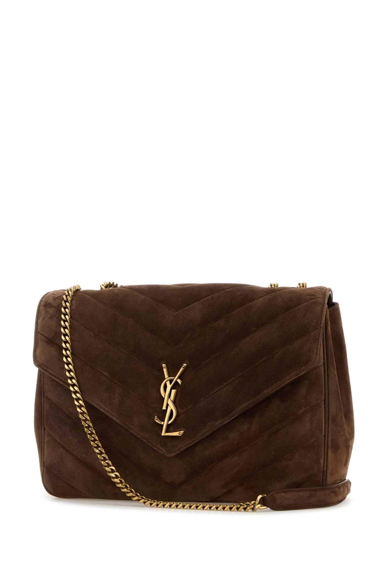 Saint Laurent Women Brown Suede Large Lou Lou Shoulder Bag SAINT LAURENT