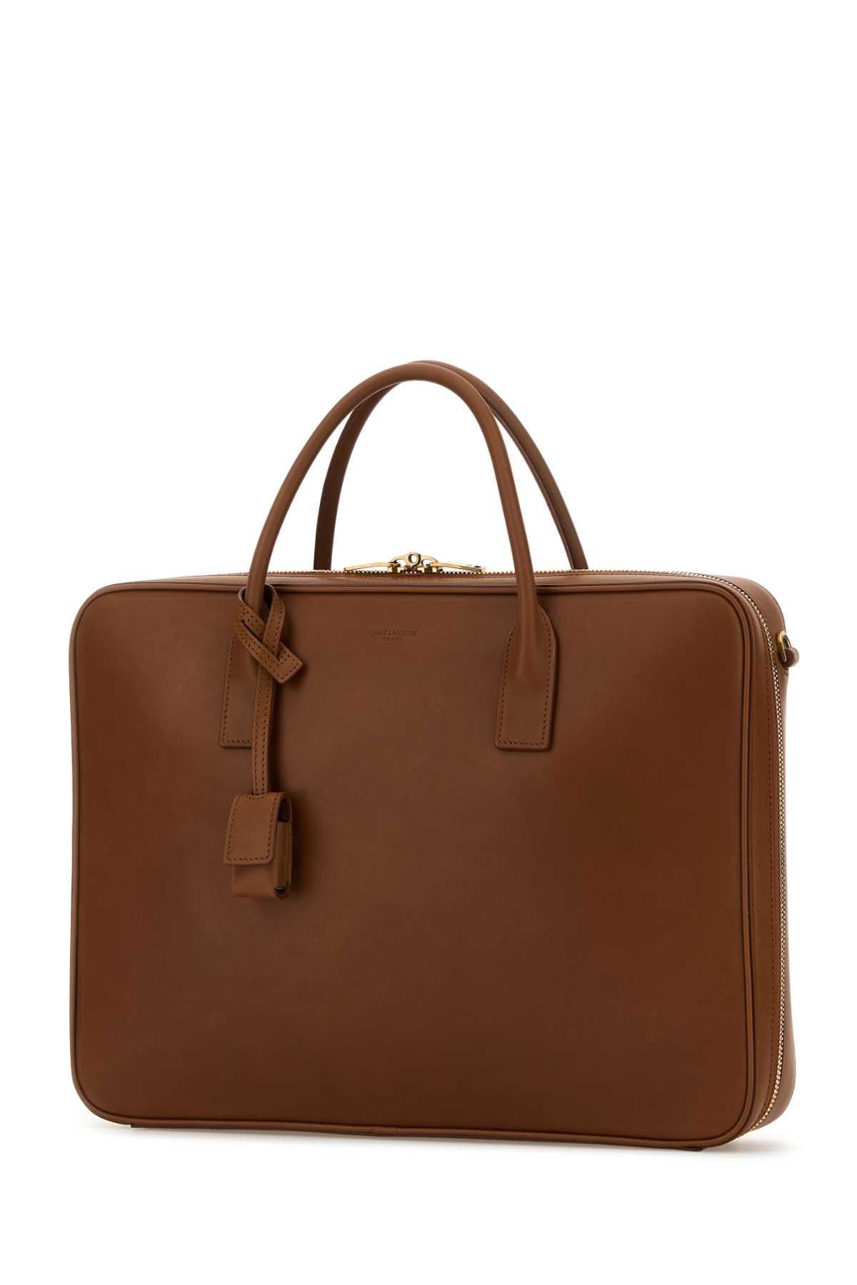 Saint Laurent Men Caramel Leather Briefcase SAINT LAURENT