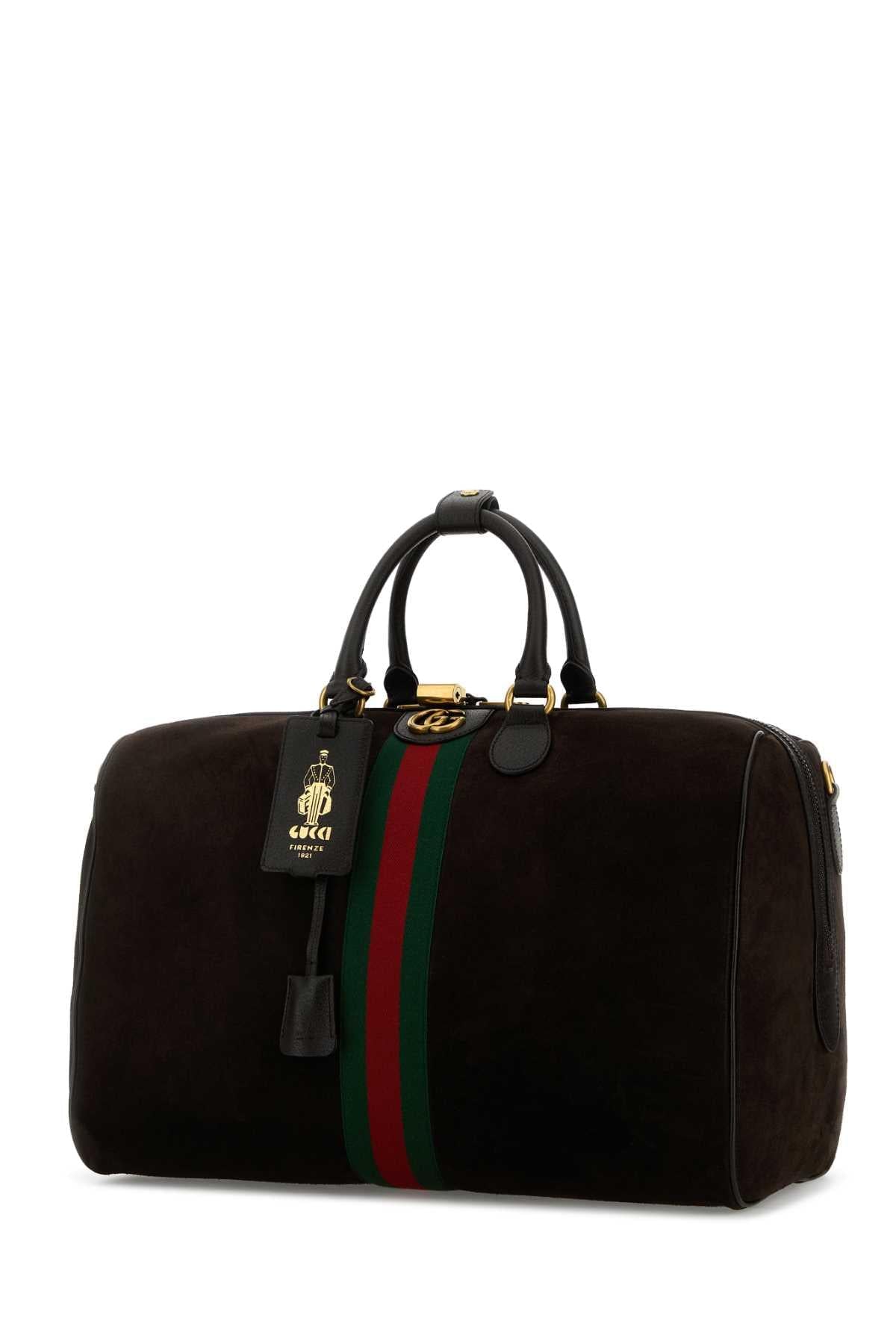 Gucci Women Dark Brown Suede Medium Gucci Savoy Travel Bag GUCCI