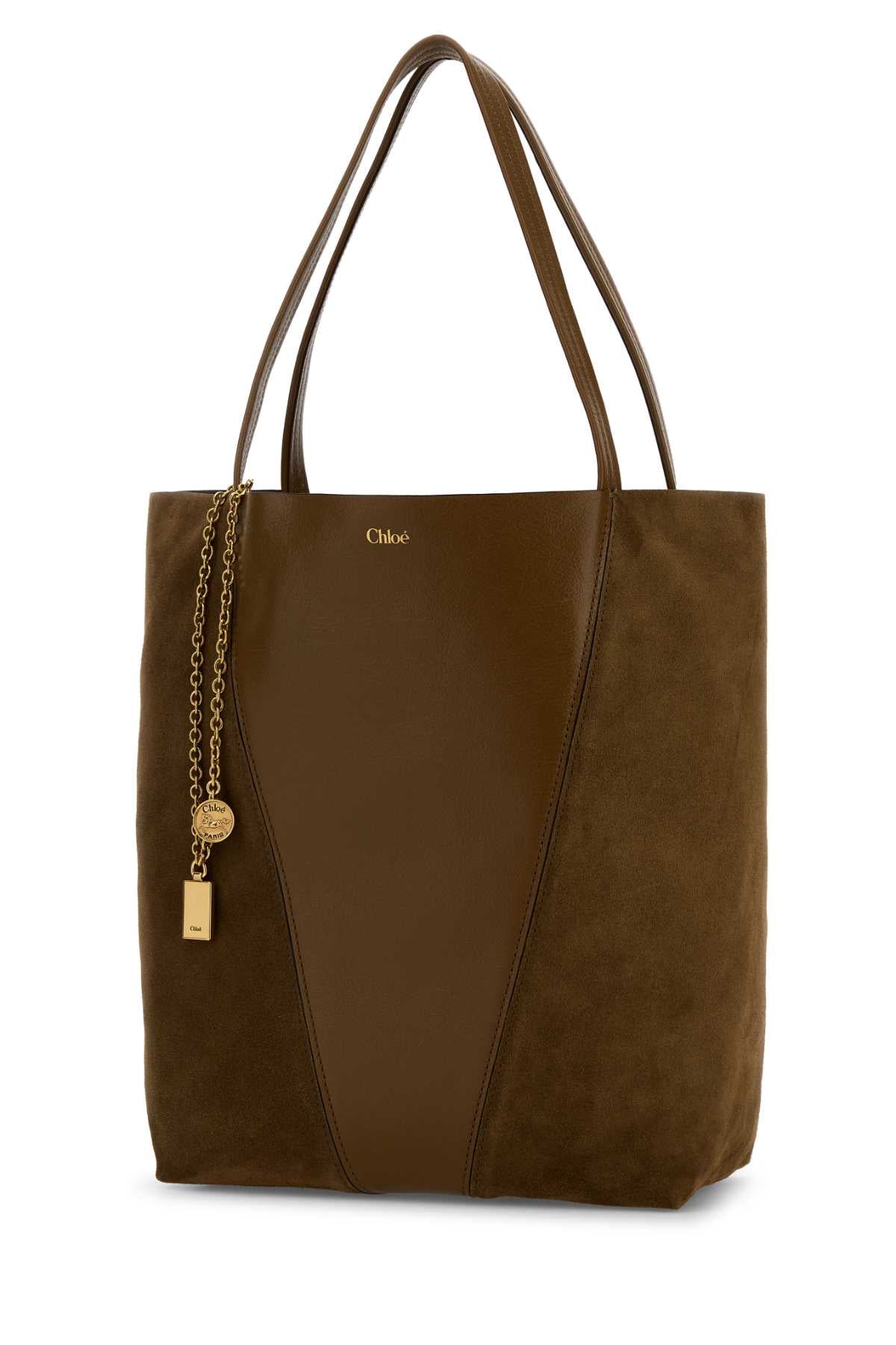 Chloe Women Brown Leather And Suede Chlo㨠Spin Shopping Bag CHLOE