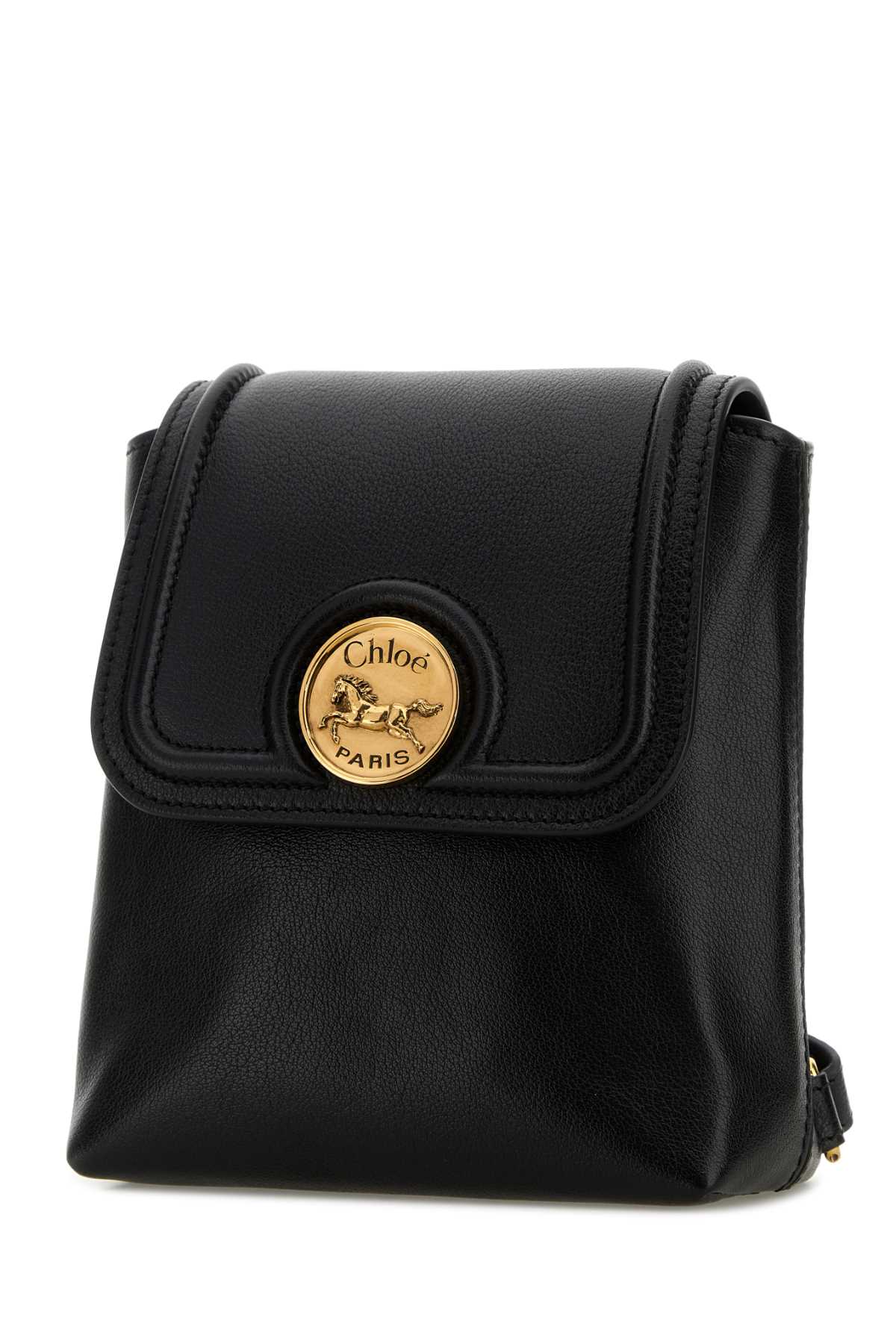 Chloe Women Black Leather Horse Medal Backpack