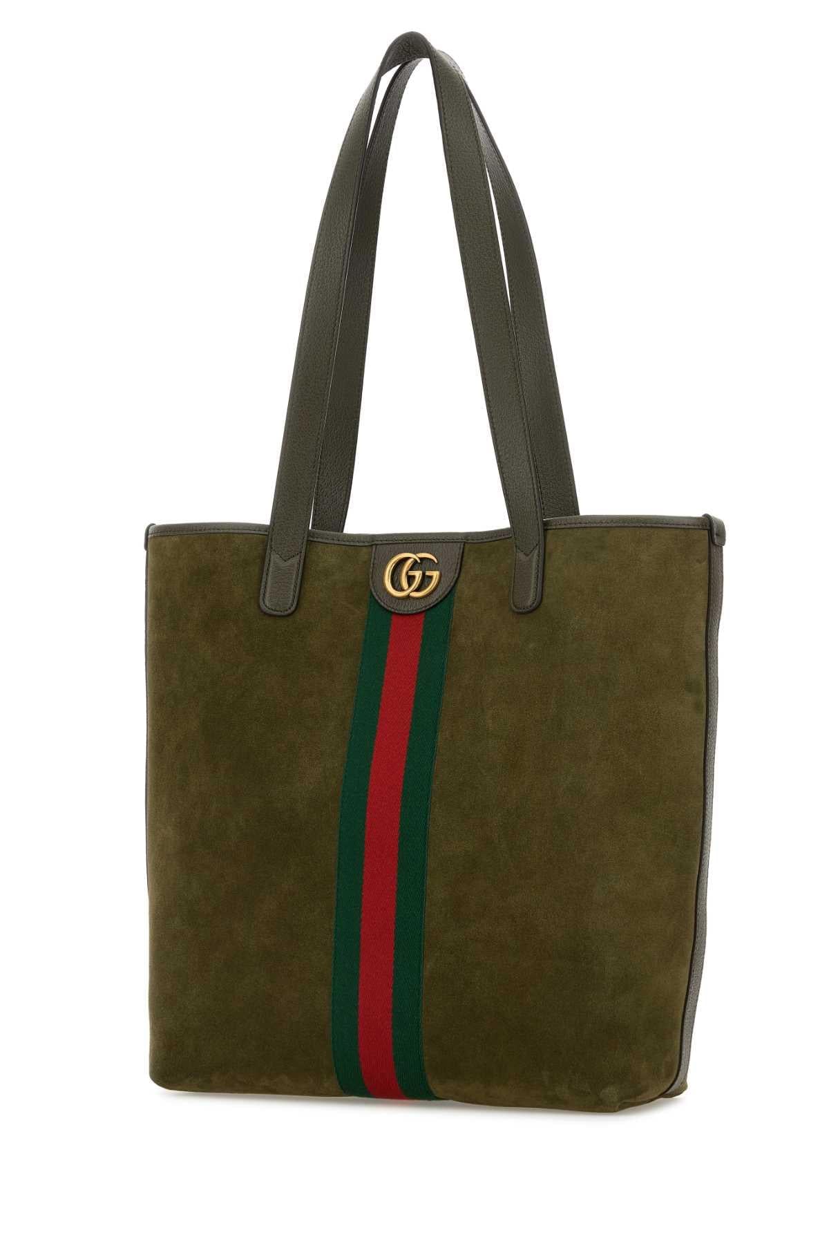 Gucci Men Olive Green Suede Ophidia Shopping Bag GUCCI