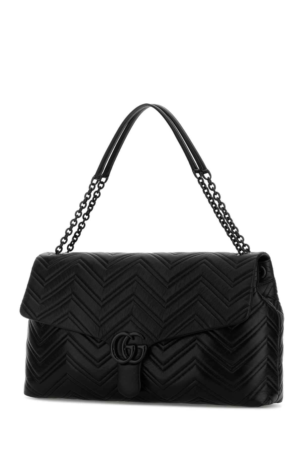 Gucci Women Black Leather Maxi Gg Marmont Shoulder Bag GUCCI