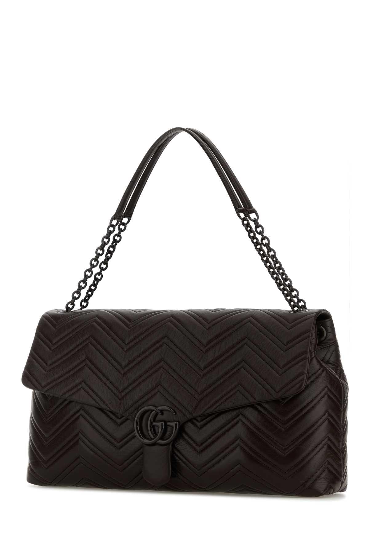 Gucci Women Chocolate Leather Maxi Gg Marmont Shoulder Bag GUCCI