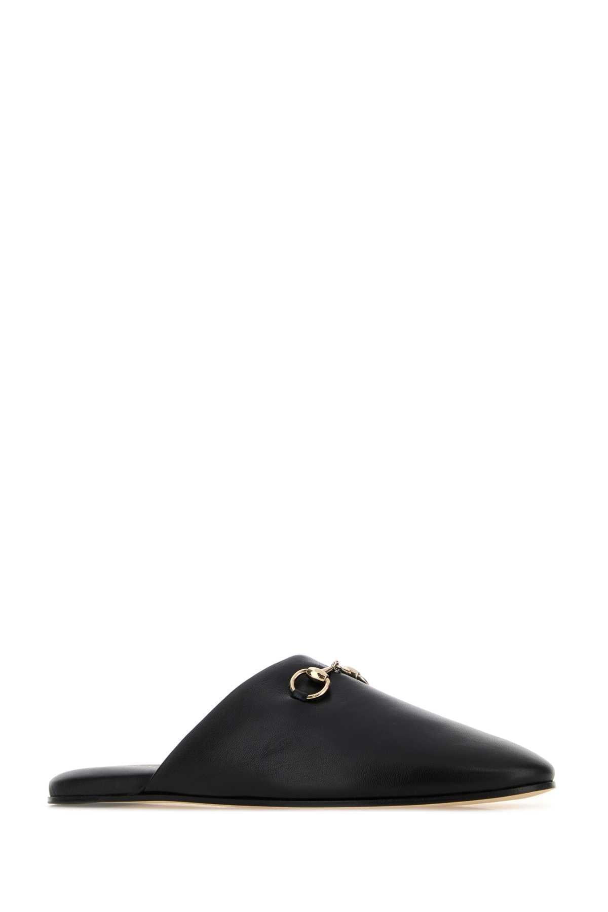 Gucci Women Black Nappa Leather Slippers GUCCI