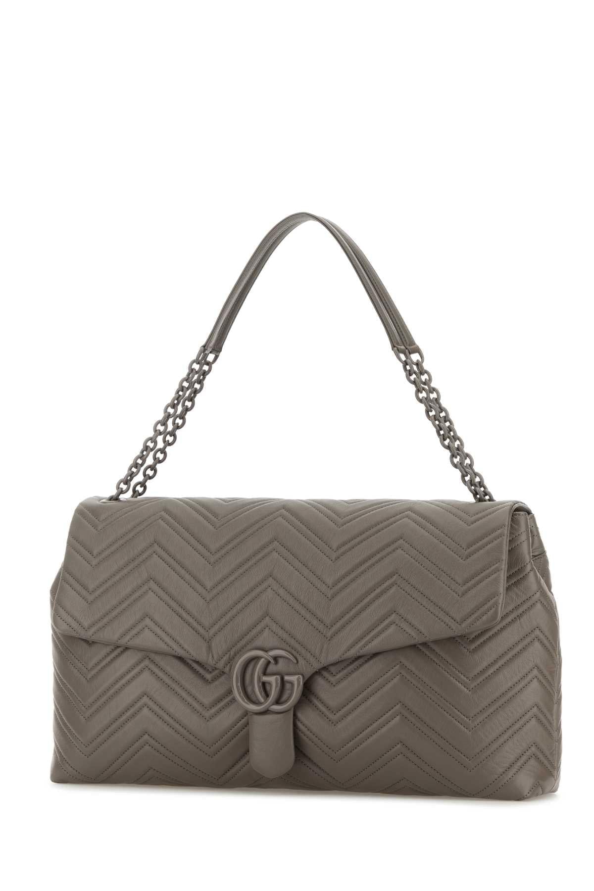 Gucci Women Grey Leather Maxi Gg Marmont Shoulder Bag GUCCI
