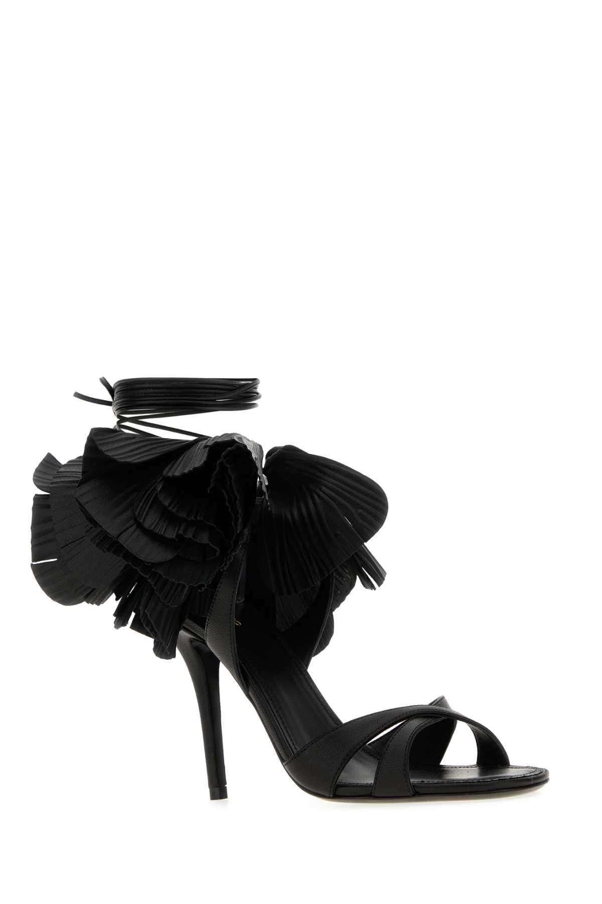 Salvatore Ferragamo Women Black Leather Estrella 95 Sandals FERRAGAMO