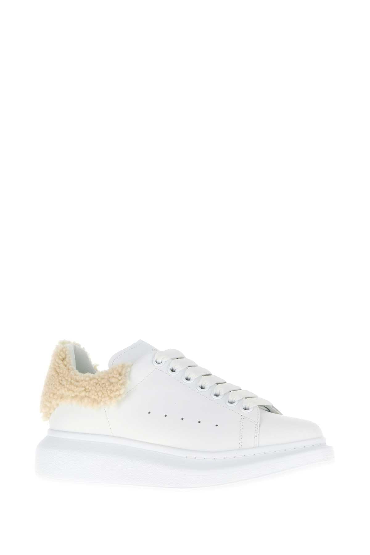 Alexander Mcqueen Women White Leather Sneakers With Beige Shearling Heel ALEXANDER MCQUEEN