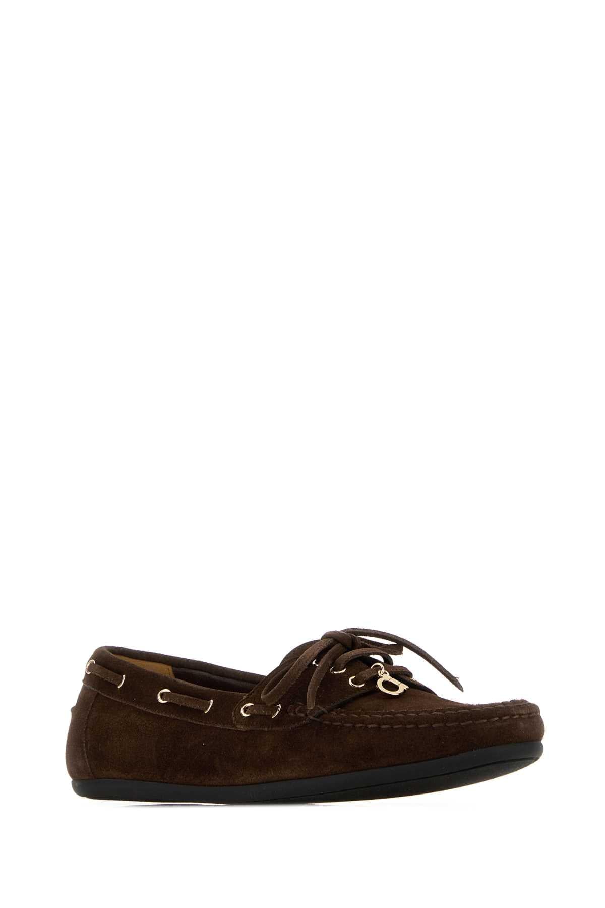 Salvatore Ferragamo Women Dark Brown Suede Flippy Loafers FERRAGAMO