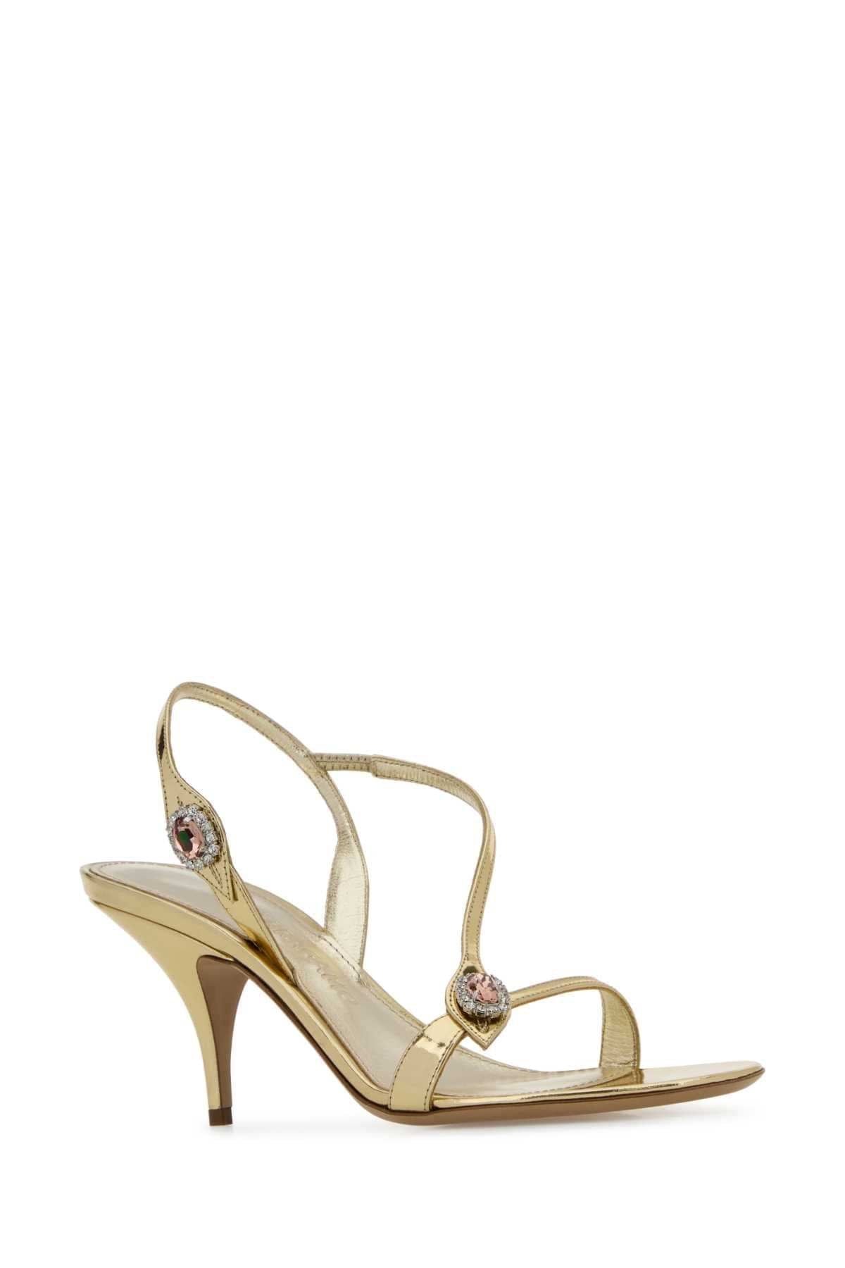 Salvatore Ferragamo Women Gold Leather Sibilla Sandals FERRAGAMO