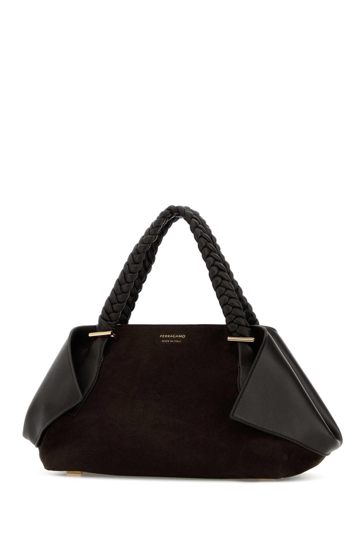 Salvatore Ferragamo Women Dark Brown Suede Handbag