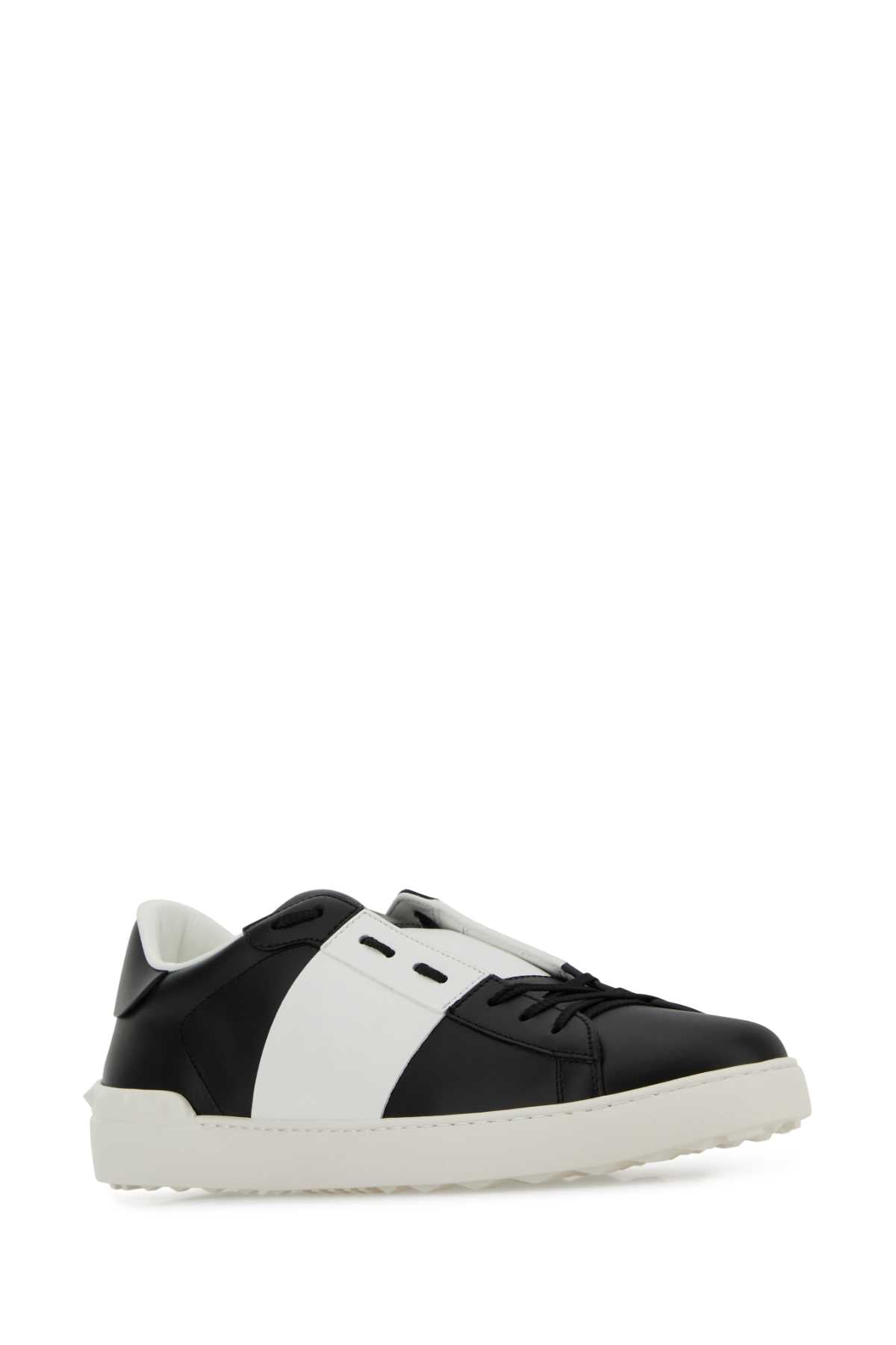 Valentino Garavani Men Black Leather Open Sneakers With White Band VALENTINO GARAVANI