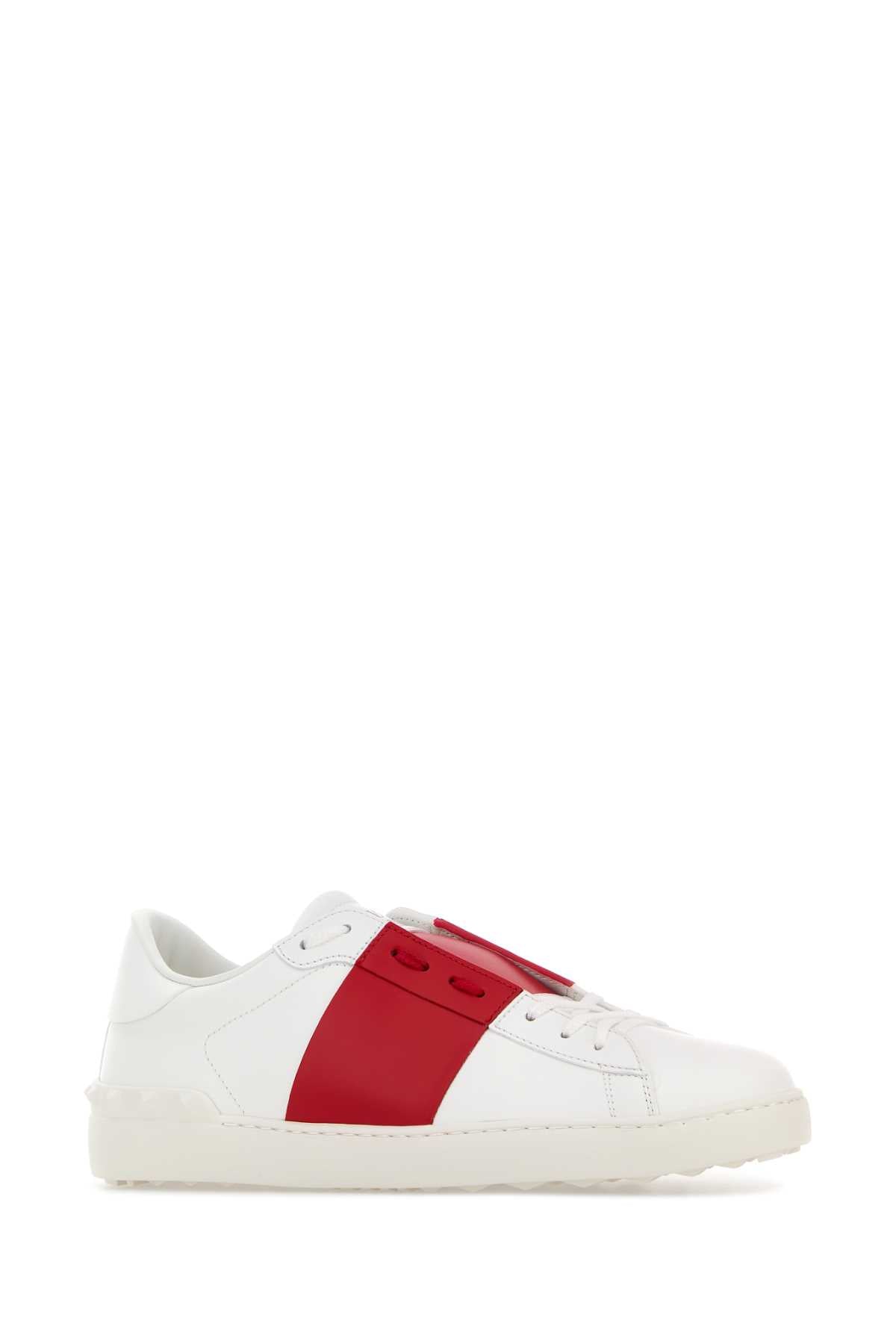 Valentino Garavani Men White Leather Open Sneakers With Red Band VALENTINO GARAVANI