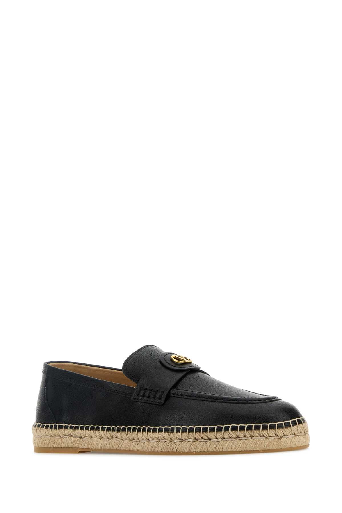 Valentino Garavani Men Black Leather Vlogo Espadrilles VALENTINO GARAVANI